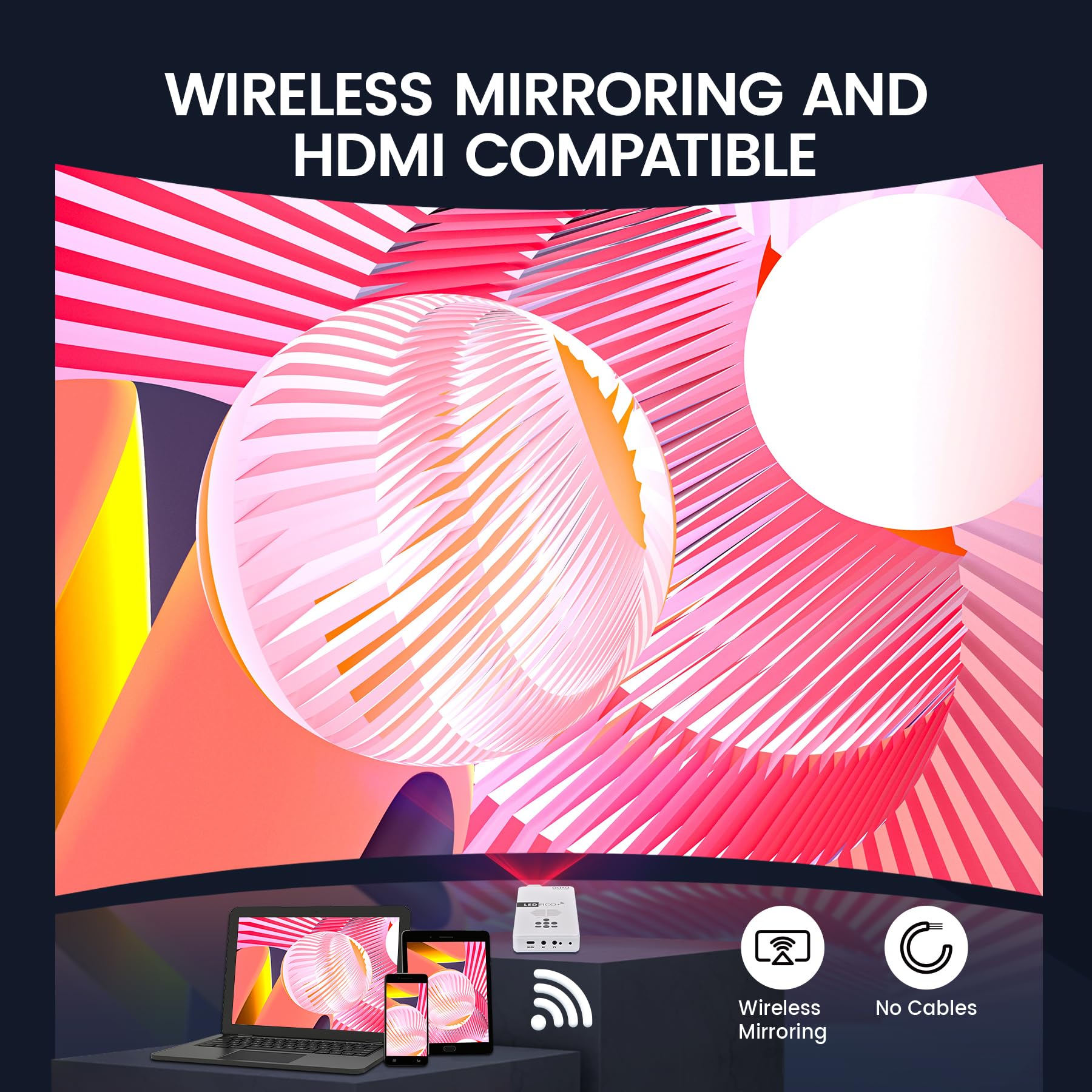 AAXA LED Pico+ MAX Mini Projector - 1080P DLP Portable Movie Projector with 2.7H Battery, Wireless Mirroring, Bluetooth, HDMI & USB - Perfect for Home Theater, Outdoor Camping, and Business Presentations