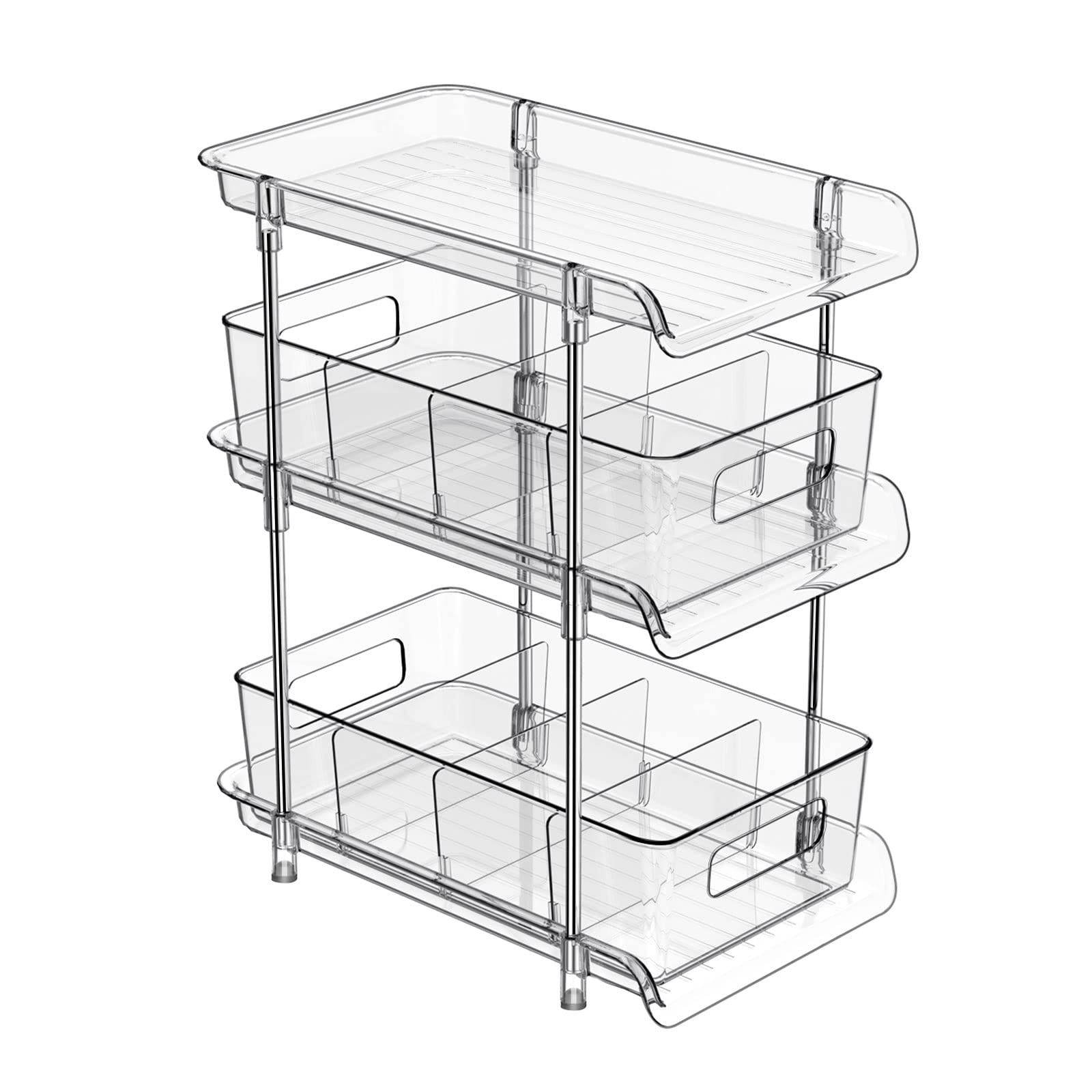 3-Tier Clear Bathroom Organizer with Dividers - Multi-Purpose Pull-Out Pantry Storage - Under Sink Closet Organizer - Vanity Skincare & Cosmetic Organizer - Perfect for Bathroom, Kitchen, Bedroom, and Office Organization