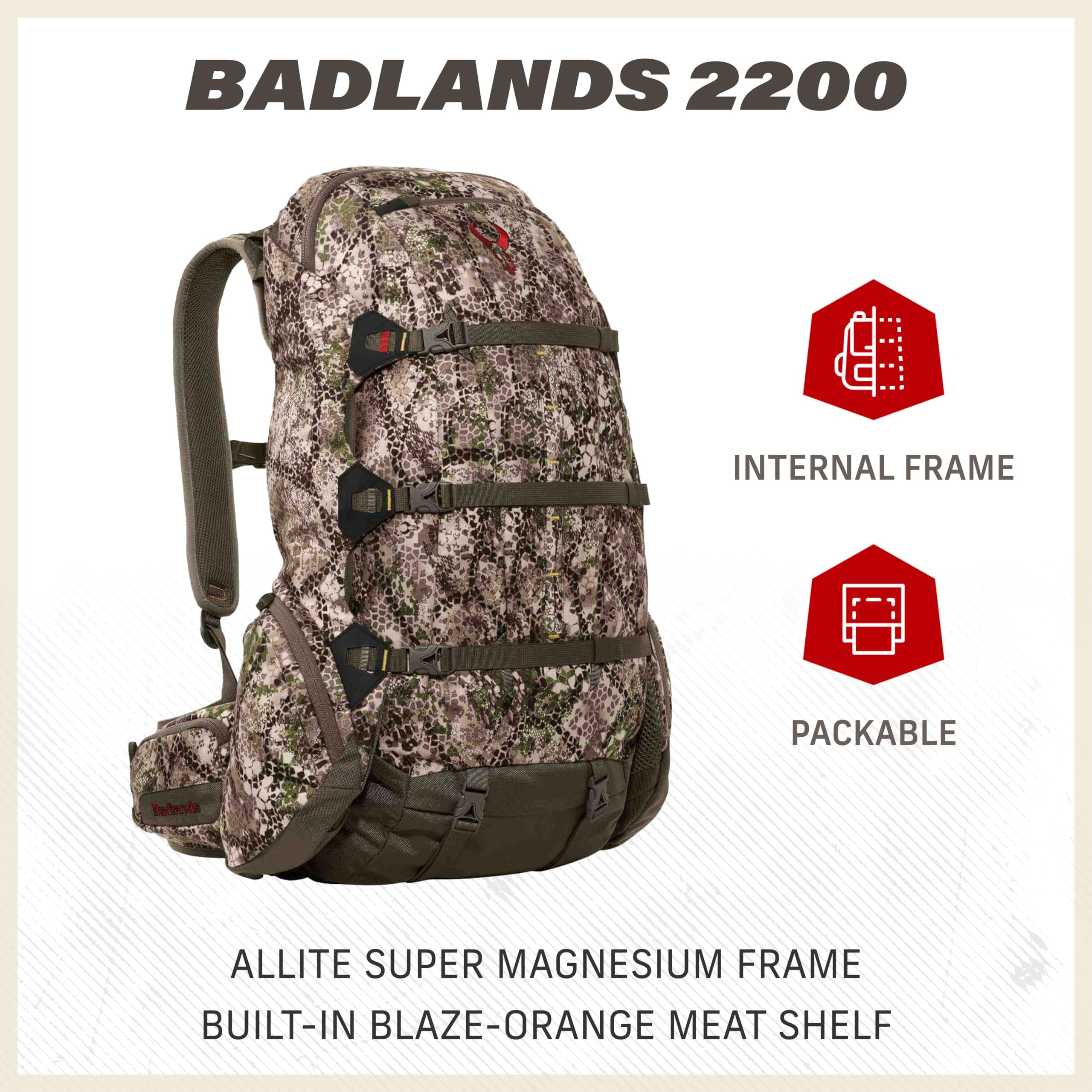 Badlands 2200 Hunting Backpack with Built-in Meat Hauler - Waterproof & Durable Medium Backpack for Hunting, Hiking & Outdoor Adventures