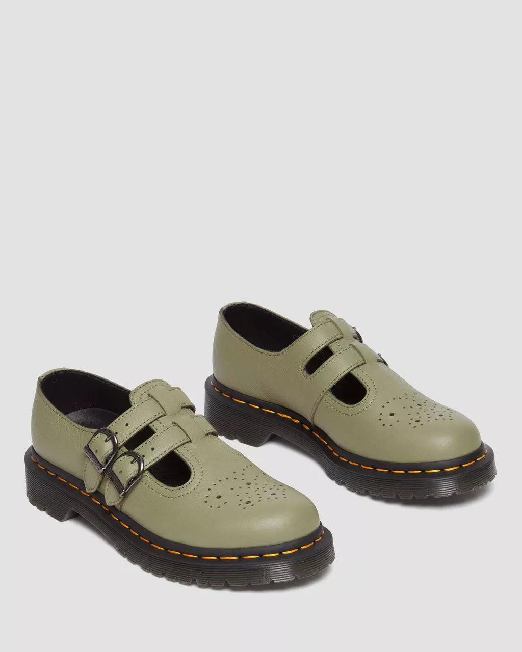 8065 Olive Mute Virginia Leather Mary Jane Shoes - Comfortable & Stylish Women's Flats for Work, Office & Casual Wear