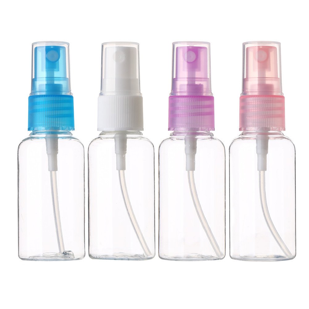 4 Pack 30ml/1oz Clear Empty Fine Mist Spray Bottles - Travel Size Refillable Plastic Containers for Perfume, Essential Oils, Aromatherapy & Makeup | Portable Mini Sprayers for Home, Gym, Travel & DIY Projects