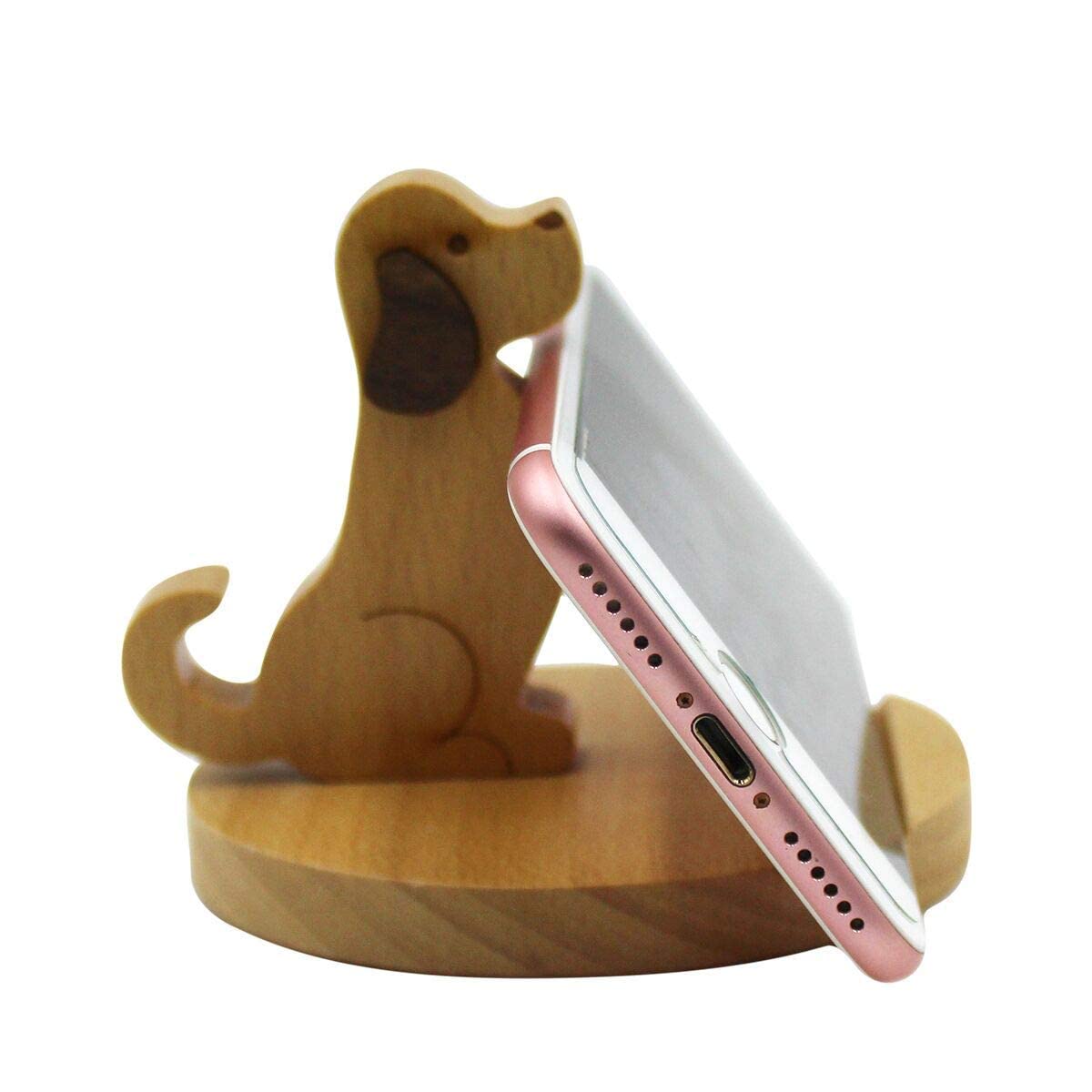 Adorable Wooden Dog Phone Stand Holder - Universal Smartphone Desk Dock for All Mobile Phones | Perfect for Office, Home Decor & Gift Giving