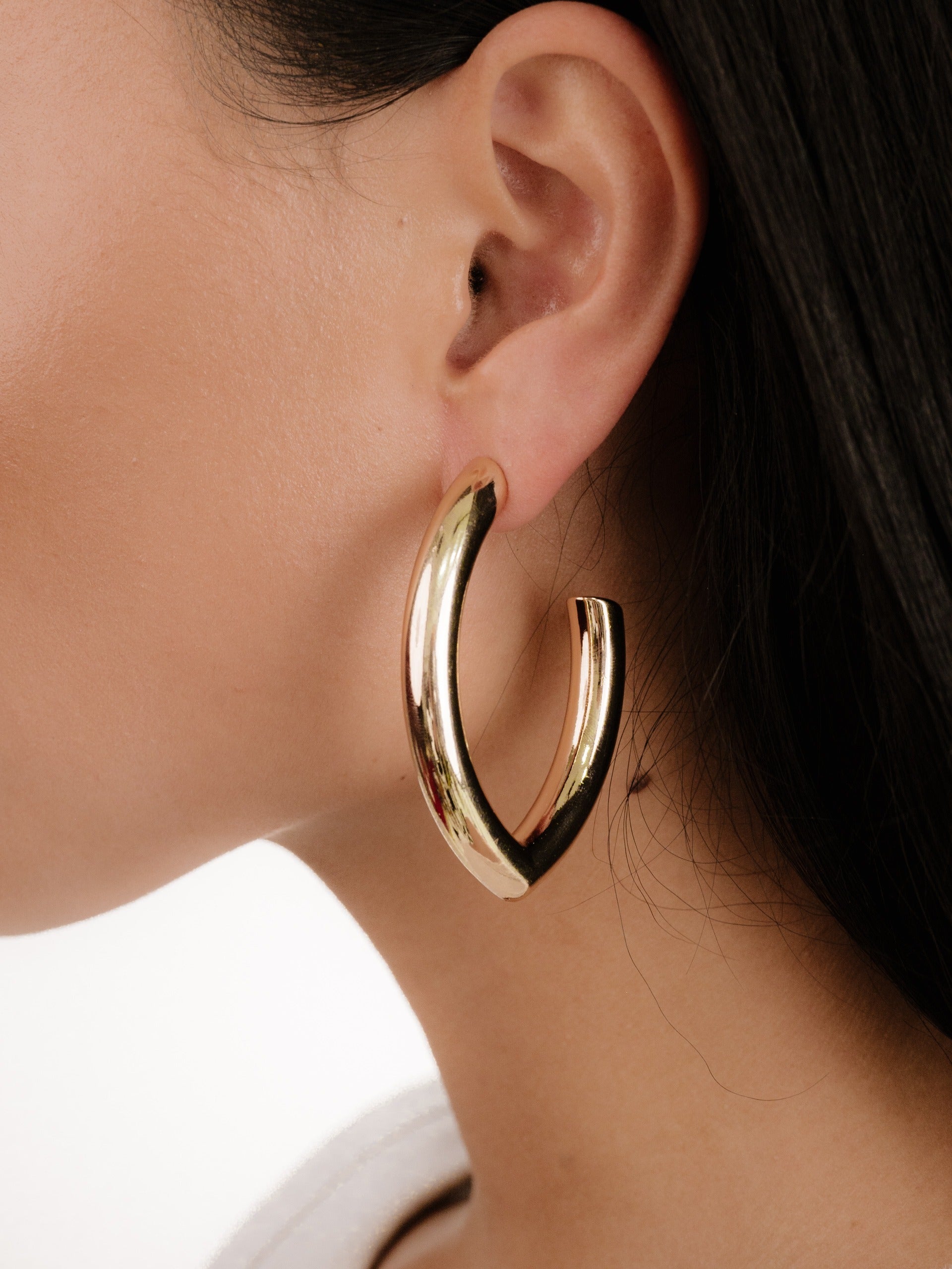 Mara Elongated Hoop Earrings for Women - 14K Gold Plated Dangle Hoops - Trendy Minimalist Jewelry for Everyday Wear & Special Occasions