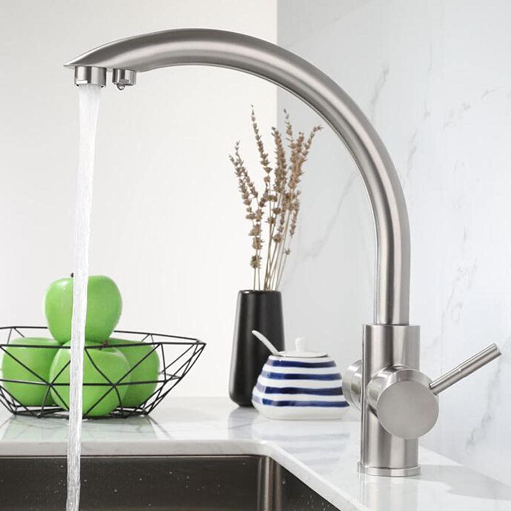 3-in-1 Stainless Steel Brushed Kitchen Faucet with 360° Rotation | Hot & Cold Water Dispenser | Compatible with Water Purifiers | Perfect for Modern Kitchens & Home Renovations