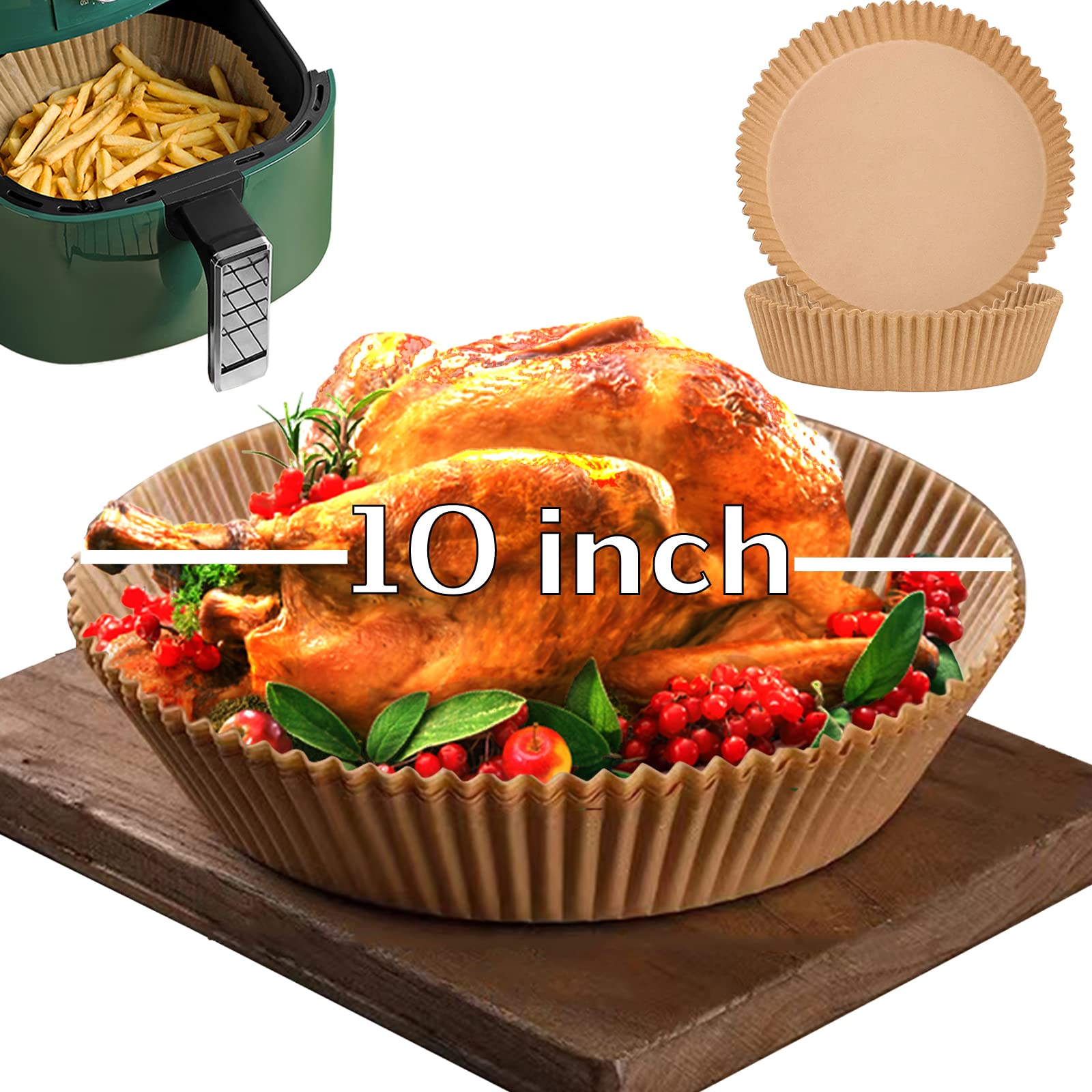 10 Inch XXL Air Fryer Disposable Paper Liners - 100Pcs Non-Stick Parchment Baking Sheets for 7QT Air Fryer | Food Grade, Round Shape | Perfect for Roasting, Baking & Reheating