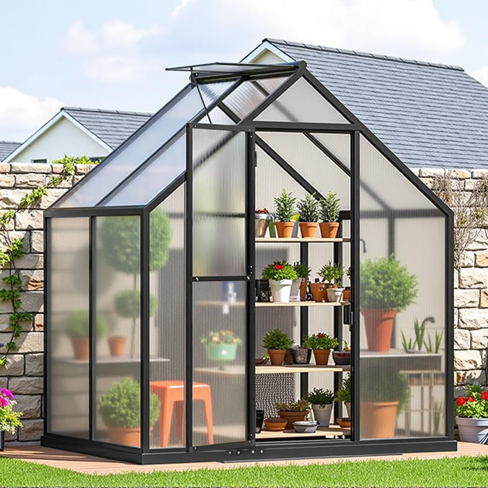 6×4FT Walk-in Greenhouse for Outdoor & Winter Gardening - Durable Aluminum Frame with Weather-Resistant Cover for Vegetables, Plants & Seedlings - Perfect for Backyard, Patio & All-Season Gardening