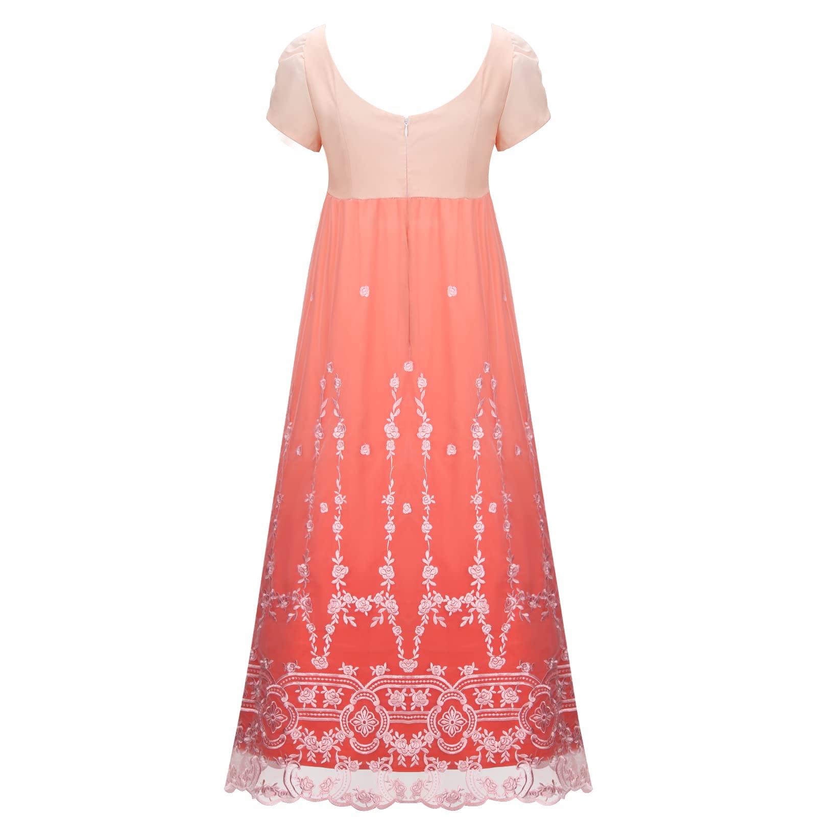 Regency Era Pink Floral Chiffon Gown - Elegant High Waist Cosplay Dress for Women | Perfect for Bridgerton, Jane Austen, and Historical Costume Events
