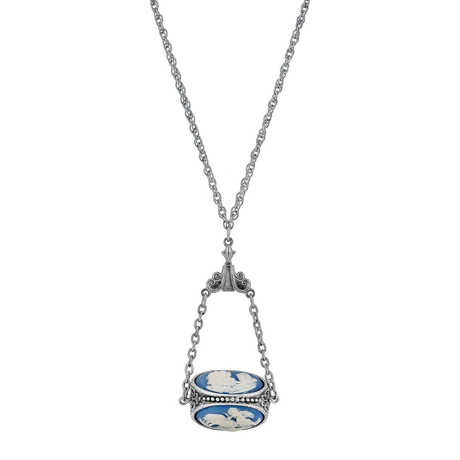 1928 Vintage Chariot Cameo Spinner Pendant Necklace - 3-Sided Rotating Locket with 30
