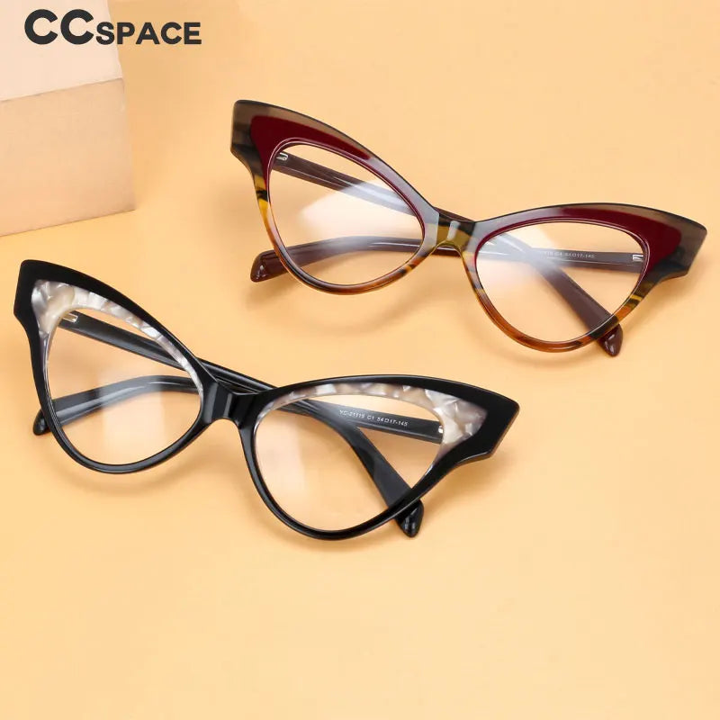 CCspace Unisex Full Rim Oversized Cat Eye Acetate Eyeglasses 55270 - Retro Fashion Glasses for Women & Men - Perfect for Office, Reading, and Stylish Everyday Wear