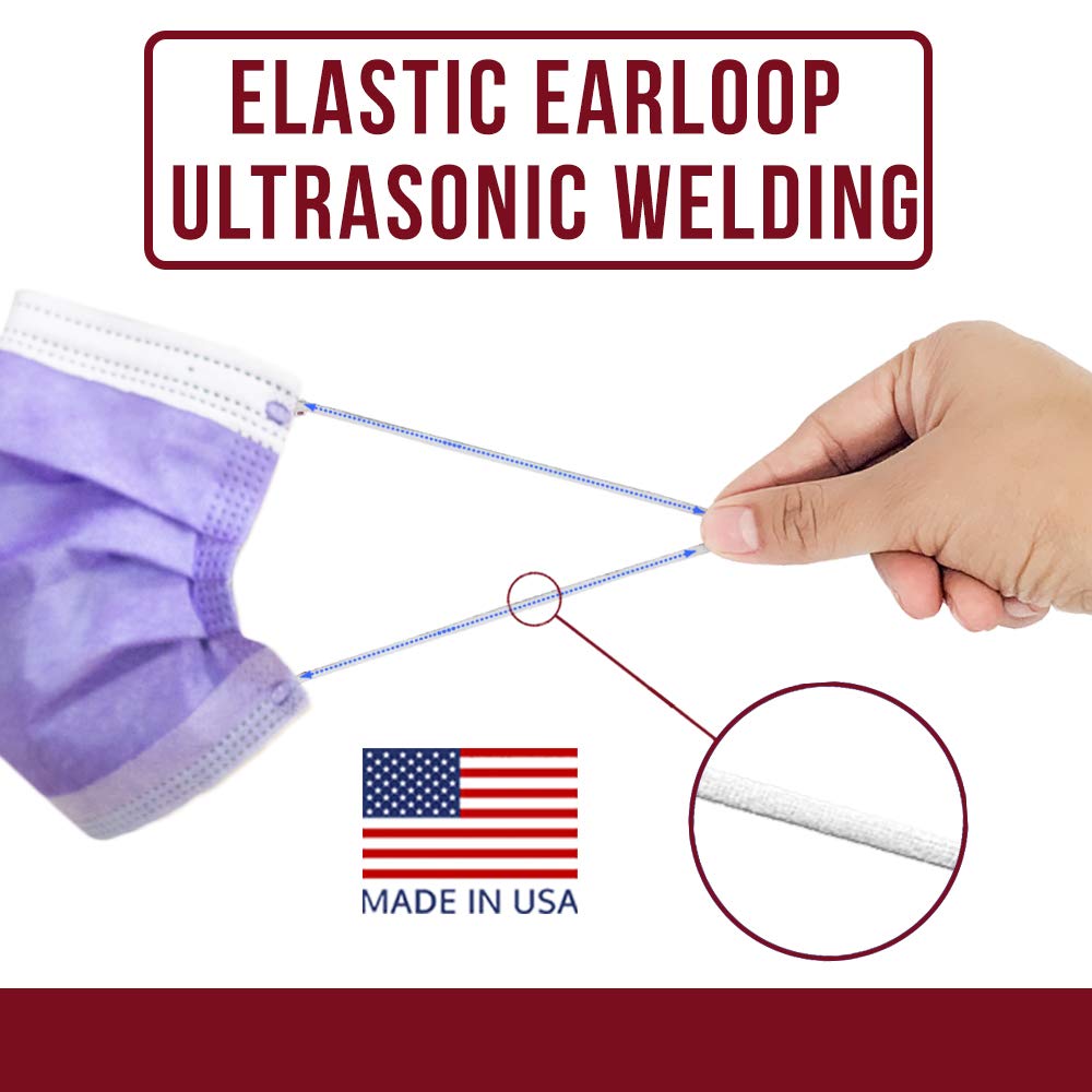 4-Ply Breathable Disposable Face Masks - Made in USA - Comfortable Elastic Ear Loops - Multiple Colors (500 Pack, Purple) - Perfect for Daily Use, Travel, Work & School Protection