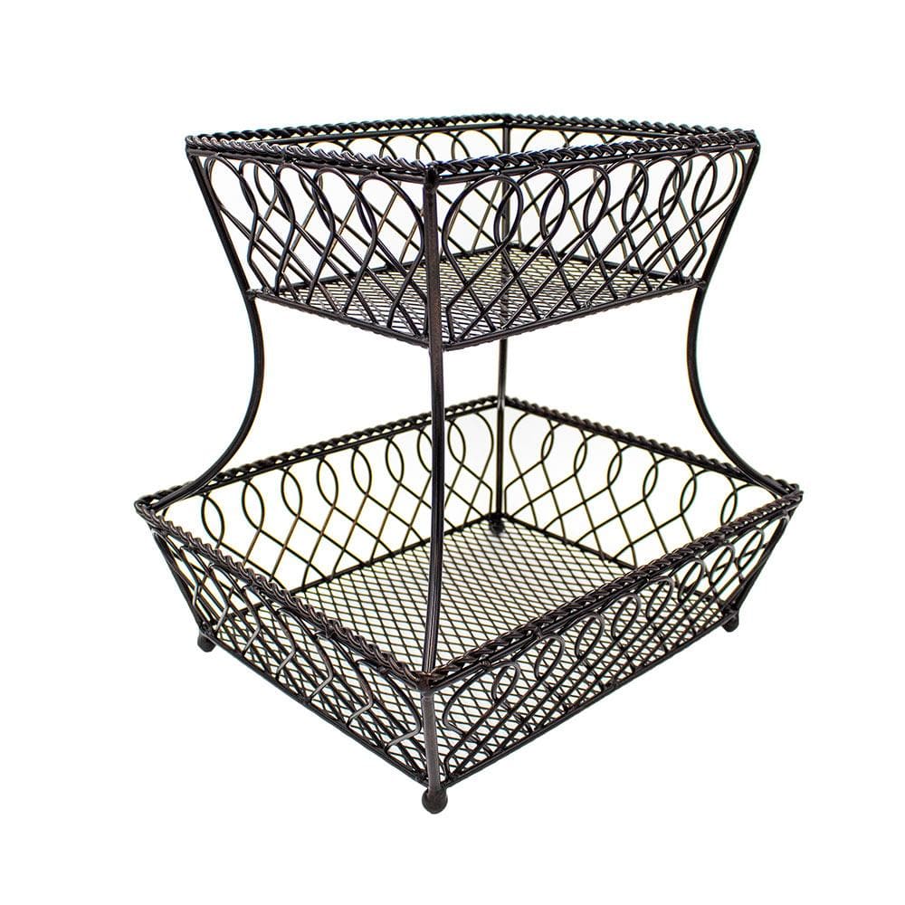 Loop Lattice 2 Tier Rectangular Basket - Rustic Wooden Storage Organizer for Bathroom, Kitchen & Office - Perfect for Towels, Fruits & Office Supplies