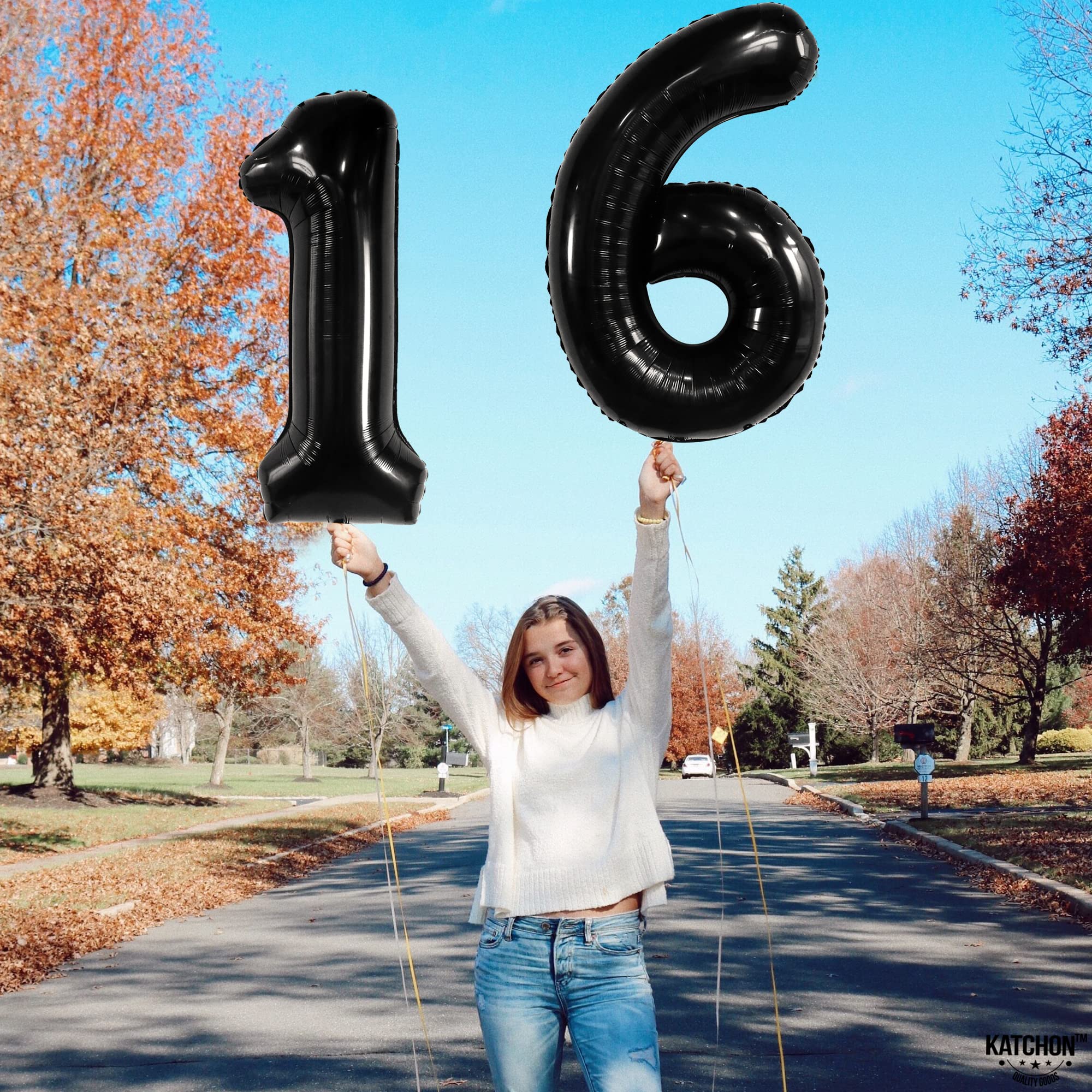 KatchOn 40 Inch Giant Black 16 Balloon Numbers - Sweet 16 Birthday Decorations for Boys & Girls | Large Foil Number Balloons for 16th Birthday Party Decor, Backdrop, Photo Booth & Celebration