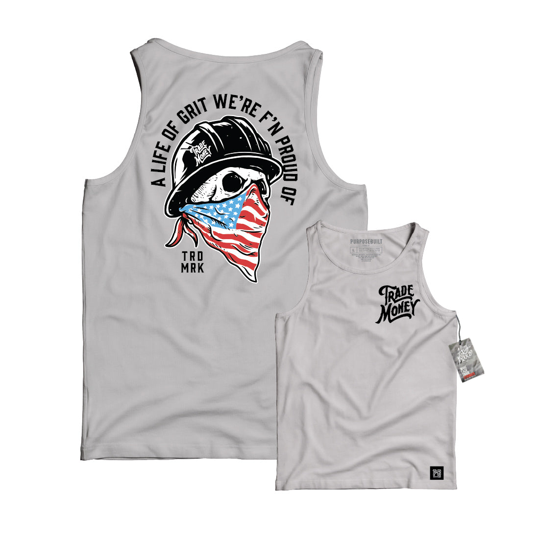 American Grit Tank Top - Grey Cotton Muscle Tee for Men | Gym Workout & Casual Streetwear