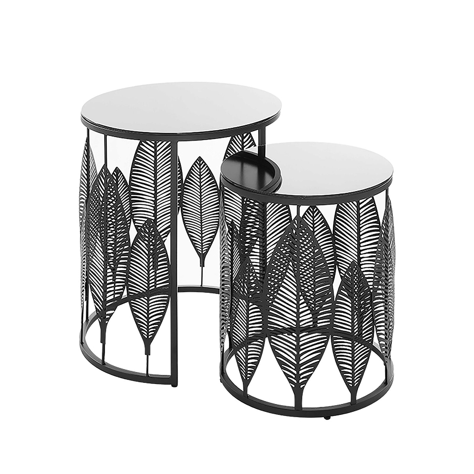 Criterion Black Glass Top Leaf Nested Coffee Tables Set - 520mm Modern Metal Frame for Living Room, Lounge & Office Decor