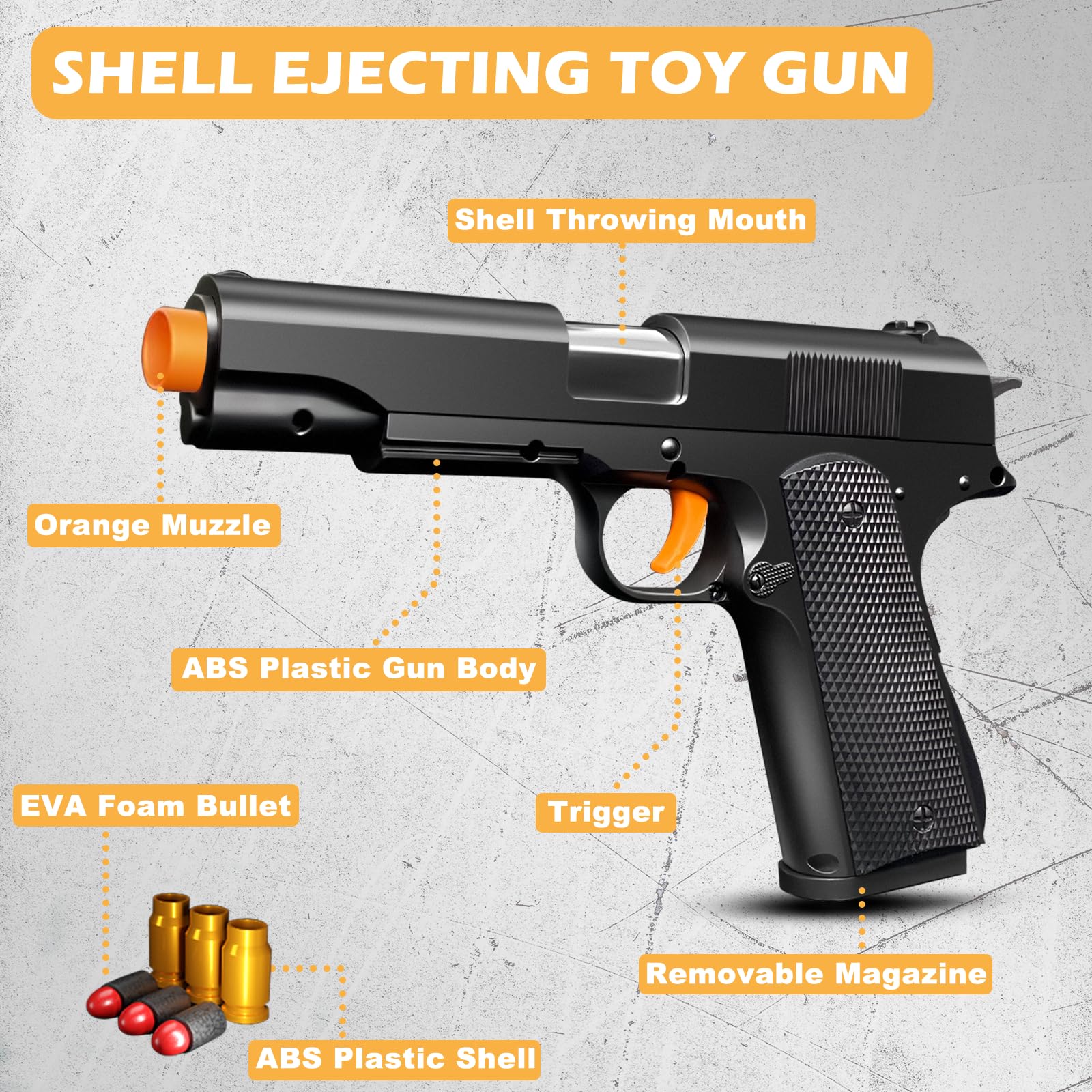 Shell Ejecting Toy Gun with Soft Bullets - Realistic Model Pistol Shooting Game for Kids | Educational STEM Toy Gift for Boys & Girls | Outdoor Play, Birthday Presents, Role-Playing Games