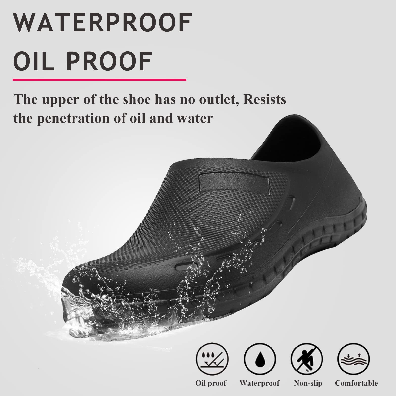 Non-Slip Men's Work Shoes - Waterproof Chef Shoes for Restaurant & Kitchen Staff - Oil Resistant Food Service Clogs - Ideal for Cooking, Baking & Commercial Kitchens