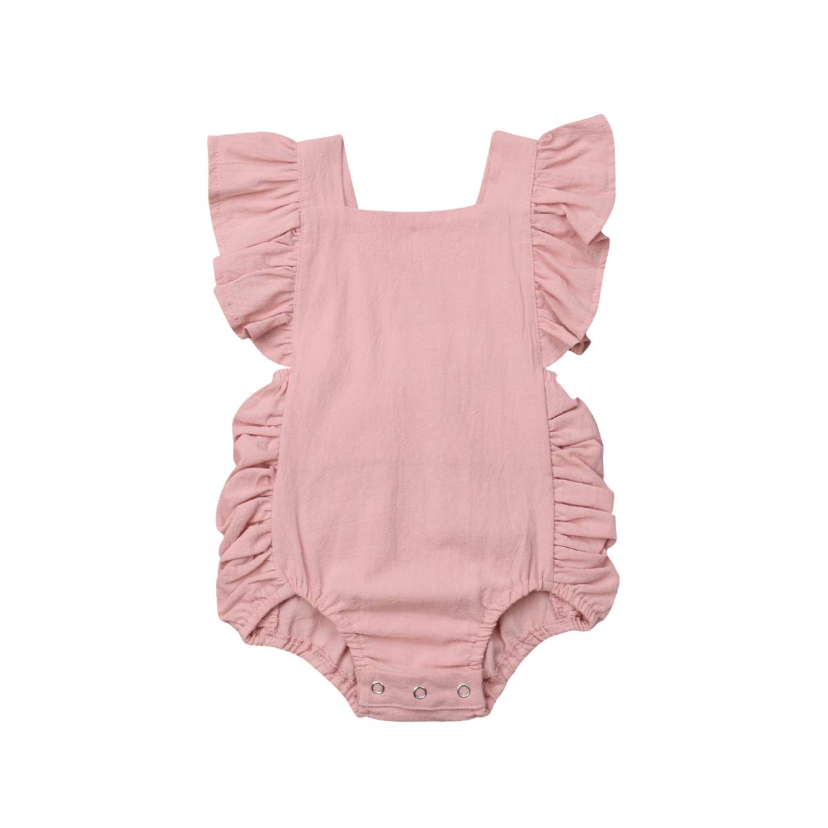 Newborn Baby Girl Summer Outfits - Ruffle Sleeveless Romper with Floral Embroidery | Soft Linen Bodysuit for Infants 0-24 Months | Perfect for Beach, Photo Shoots & Daily Wear