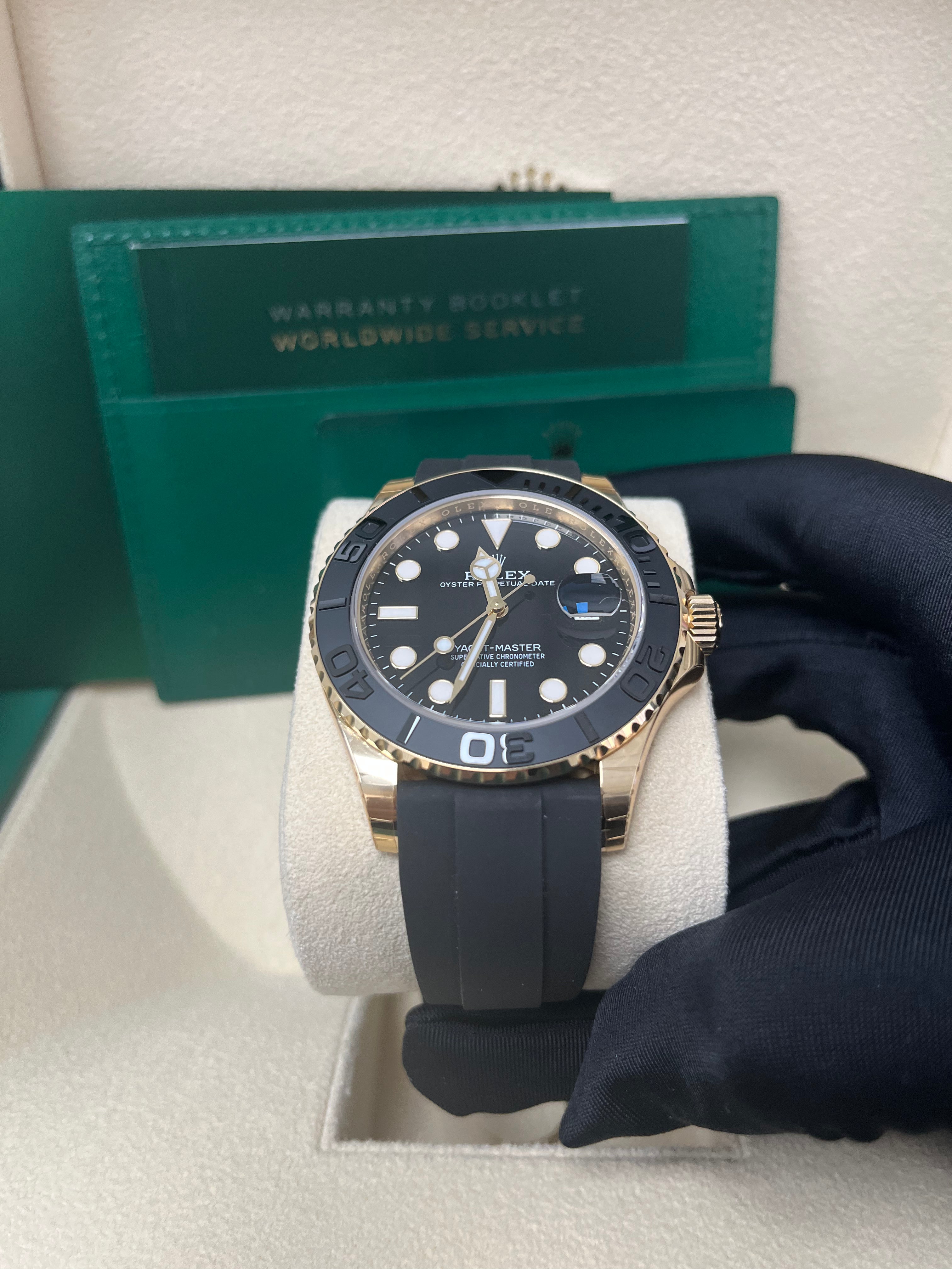 Rolex Yacht Master 42 Watch - 18K Yellow Gold, Black Dial, Oysterflex Strap (Ref.226658) | Luxury Men's Diving Watch for Sailing & Special Occasions