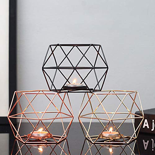 6-Piece Geometric Metal Candle Holder Set - Polished Tealight Candlesticks for Table Centerpieces, Wedding Decor, Party & Event Decoration - Perfect for Dining Tables, Mantels, and Home Interior Design