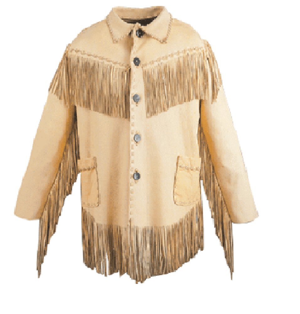 LEATHERAY Men's Western Cowboy Jacket - Fringe & Beaded Suede Leather Coat in Beige | Perfect for Rodeo, Country Music Festivals & Western Style Outfits