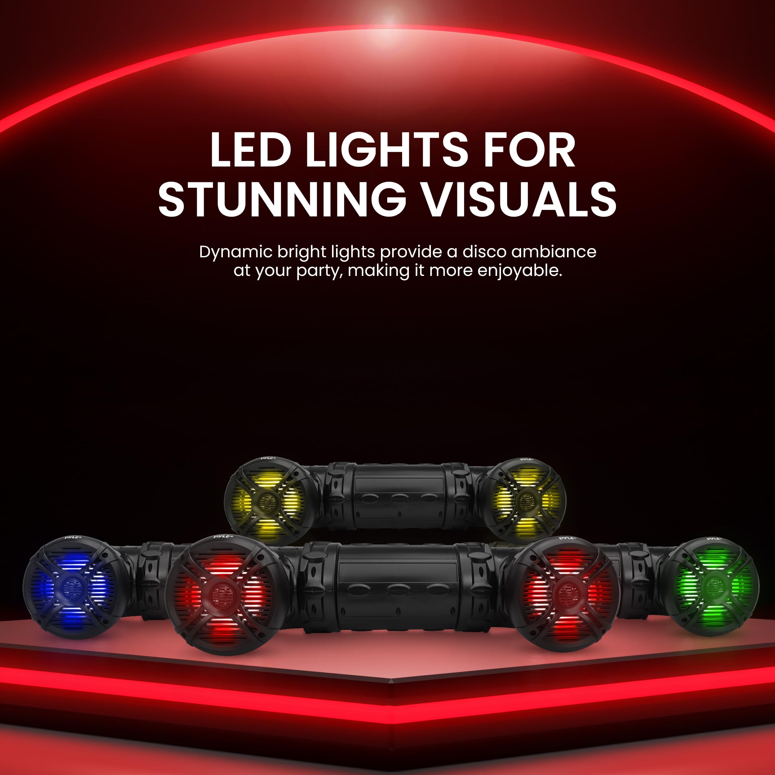 Pyle Marine ATV Powered Speakers - 4.0 Wireless Bluetooth, 800W High Power, Color Changing LED Lights, IP44 Waterproof, 6.5