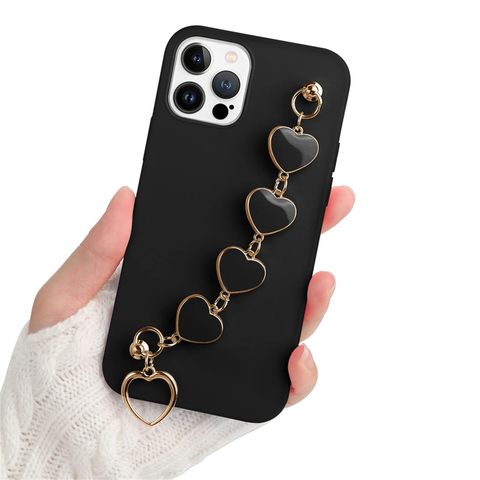 Premium Silicone Phone Case for Samsung Galaxy A13 5G (6.5 inch) - Cute Black Soft TPU Protective Cover with Heart Chain Bracelet | Shockproof, Stylish & Durable | Perfect for Everyday Use, Gift Giving & Fashion Accessories
