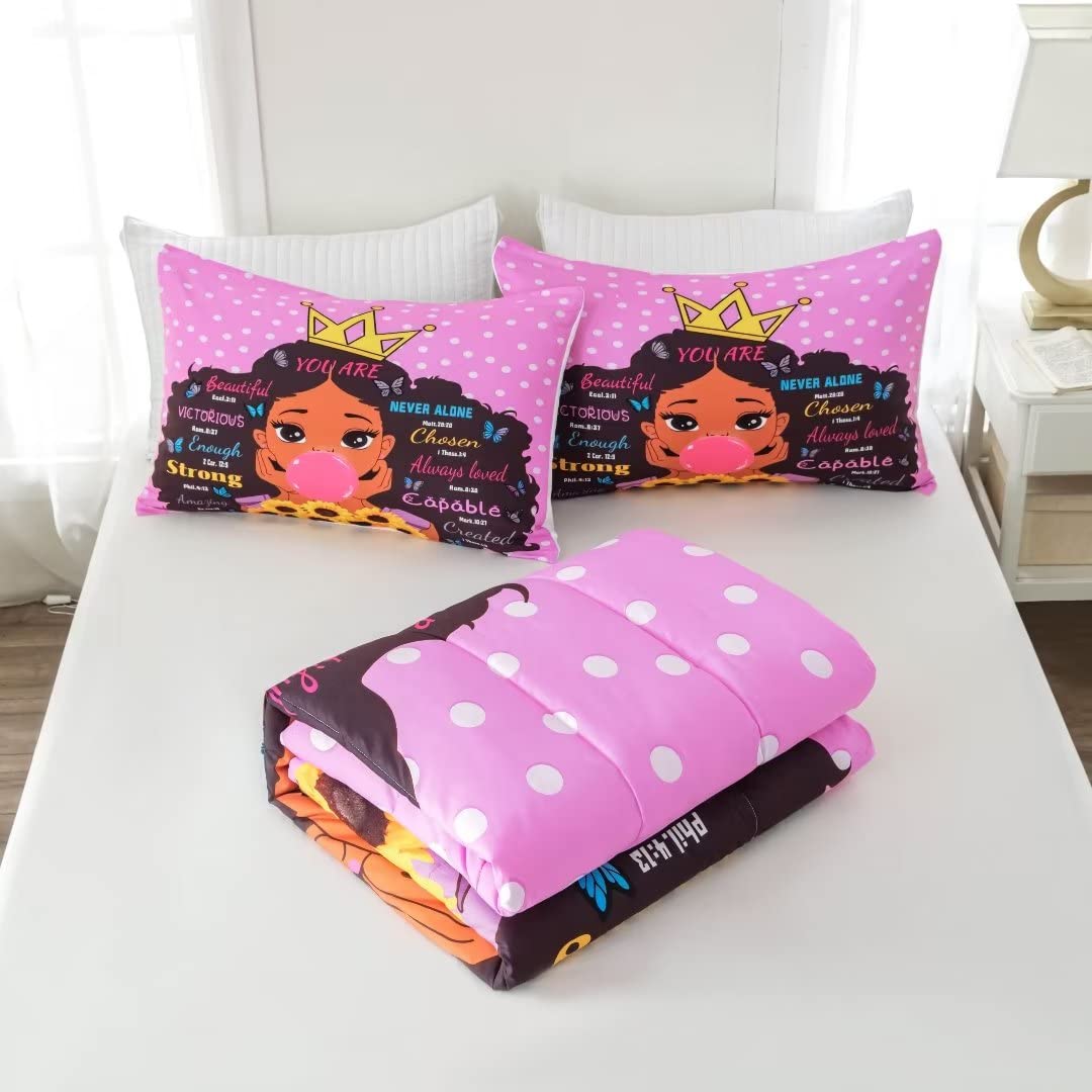 Black Girl Magic Comforter Set Queen Size for Kids & Teens - African American Inspirational Bedding with Motivational Quotes | Perfect for Princess Themed Bedrooms & Teen Room Decor