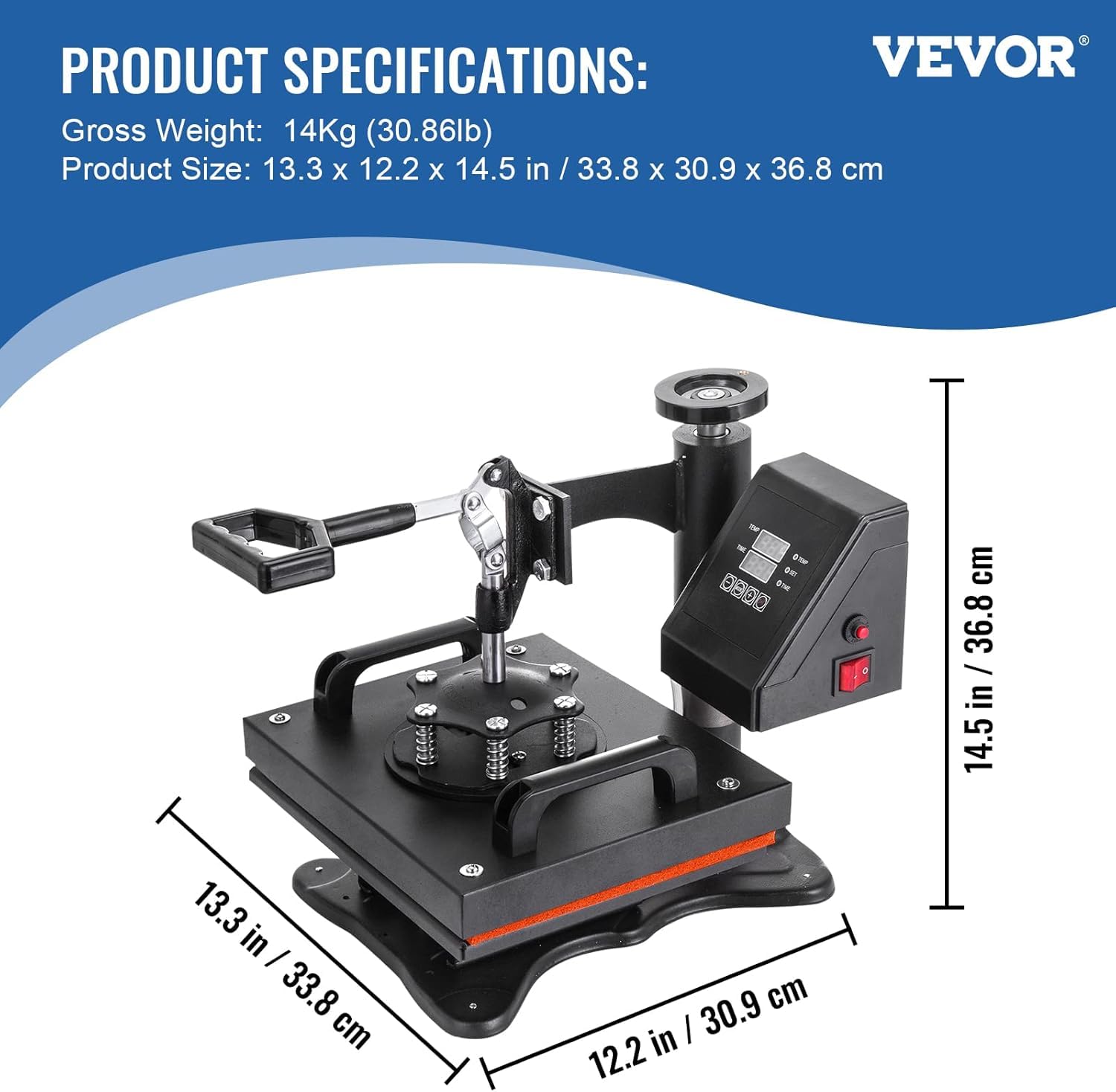 VEVOR 12x10 Inch Heat Press Machine for T-Shirts - Compact Sublimation Heat Transfer Printing Machine for DIY Custom Shirts, Hats & Mugs - Perfect for Home Business & Craft Projects