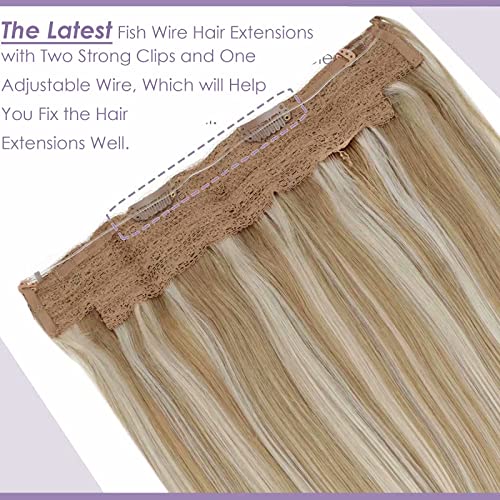 Premium Fish Line Halo Hair Extensions with Invisible Clips - Seamless 100% Human Hair Extensions for Length & Volume - Perfect for Weddings, Parties & Daily Styling