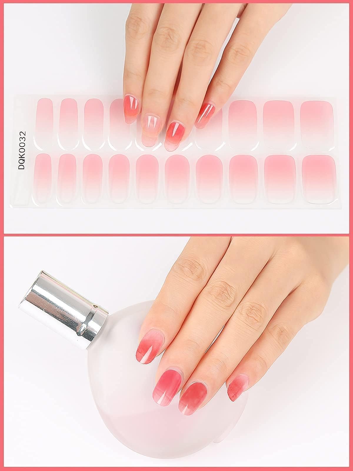 Kalolary Pink Gel Nail Polish Strips - DIY Gradient Nail Art Stickers | Waterproof Full Nail Wraps Decal Kit with Cuticle Stick & Nail File | Perfect for Summer Manicures, Parties & Special Occasions