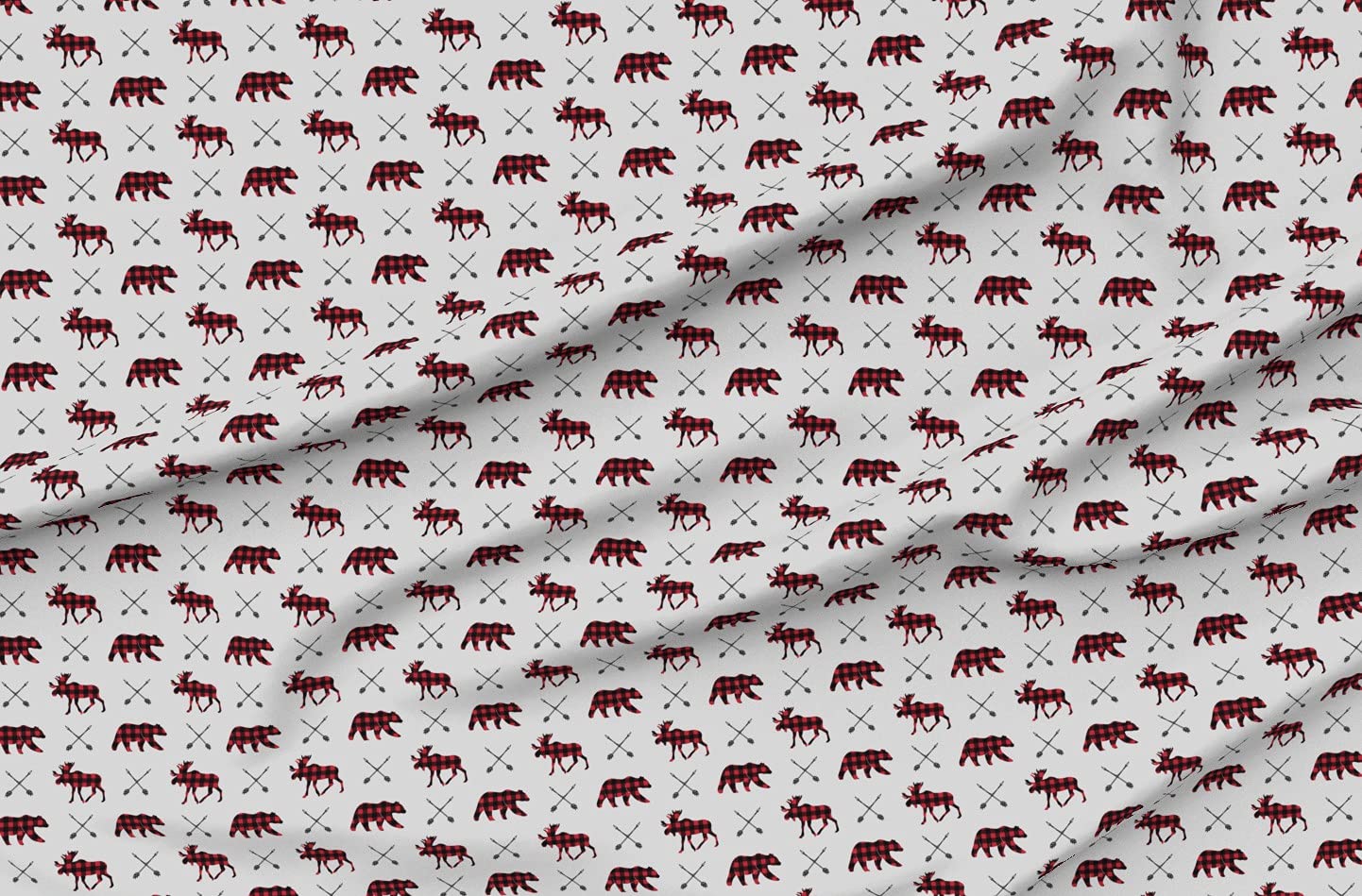 Moose Bear Arrows Happy Camper Collection Plaid Woodland Printed Minky Fabric - Soft Fat Quarter for Sewing Baby Blankets, Quilt Backing & DIY Plush Projects | Cozy Nursery Decor & Camping-Themed Crafts