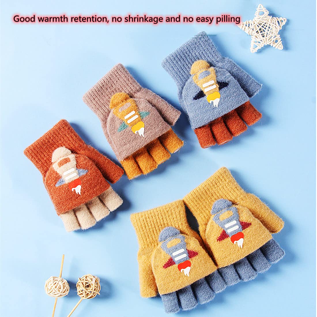 Convertible Fingerless Winter Gloves for Kids - Stretchy Warm Knitted Flip Top Mittens for Boys & Girls - Perfect for Outdoor Play, Snow Activities, and Cold Weather Protection