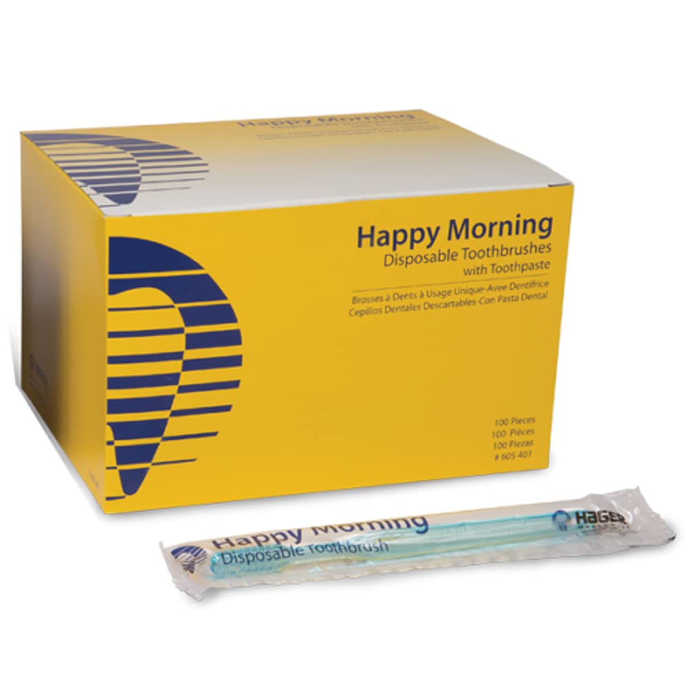 Happy Morning Disposable Toothbrush with Xylitol - 50 Count (Pack of 2) - Travel, Camping & On-The-Go Oral Care Essentials