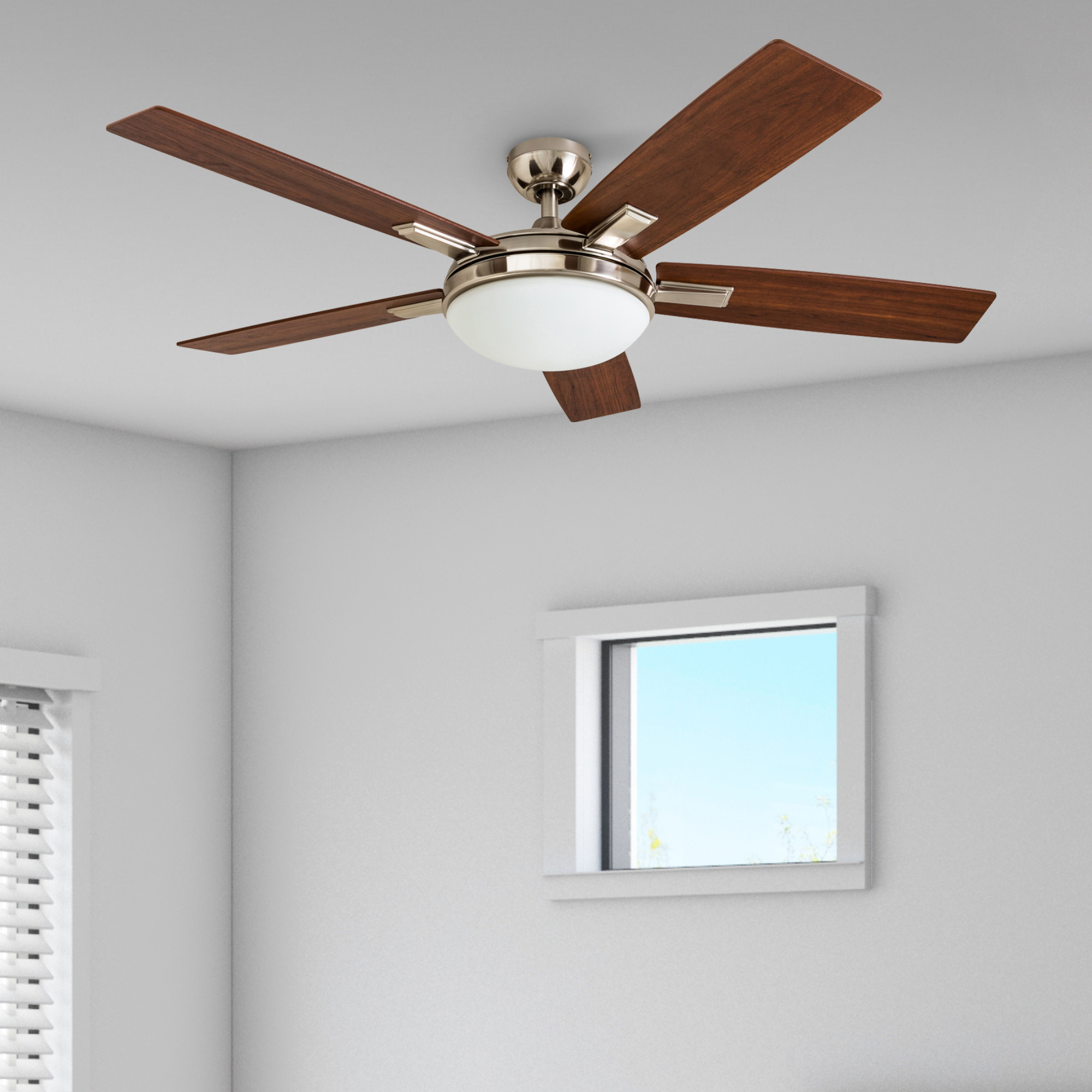 52 Inch Brushed Nickel Ceiling Fan with Remote Control - Modern Cooling for Living Room, Bedroom, and Office Spaces