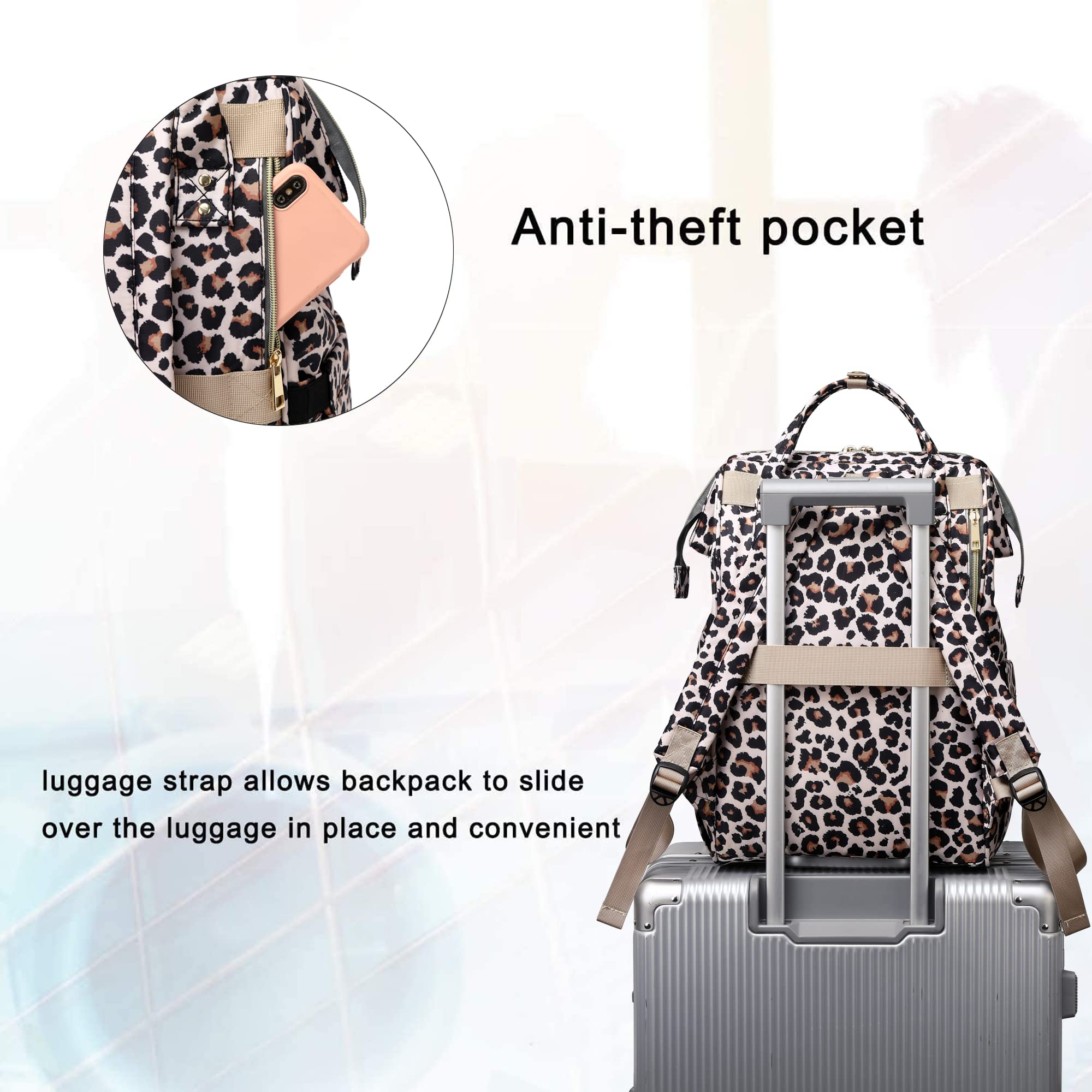 Leopard Print Women's Laptop Backpack - 15.6 Inch Waterproof College School Bookbag with USB Charging Port, Perfect for Work, Business Travel & Daily Commute | Stylish & Functional Computer Backpack for Professionals & Students