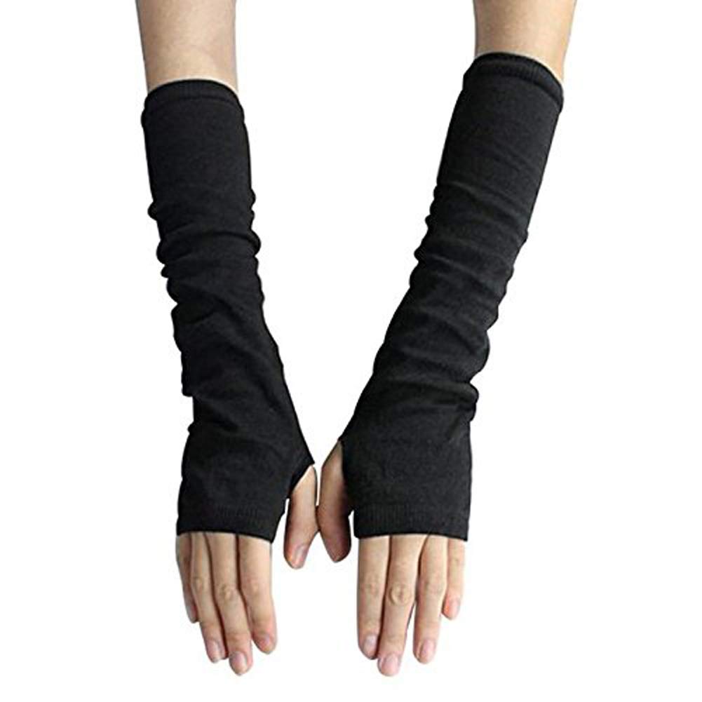 Fingerless Elastic Arm Sleeves for Women - Winter Warm Fleece Lined Arm Covers in Light Grey - Perfect for Office, Driving & Outdoor Activities