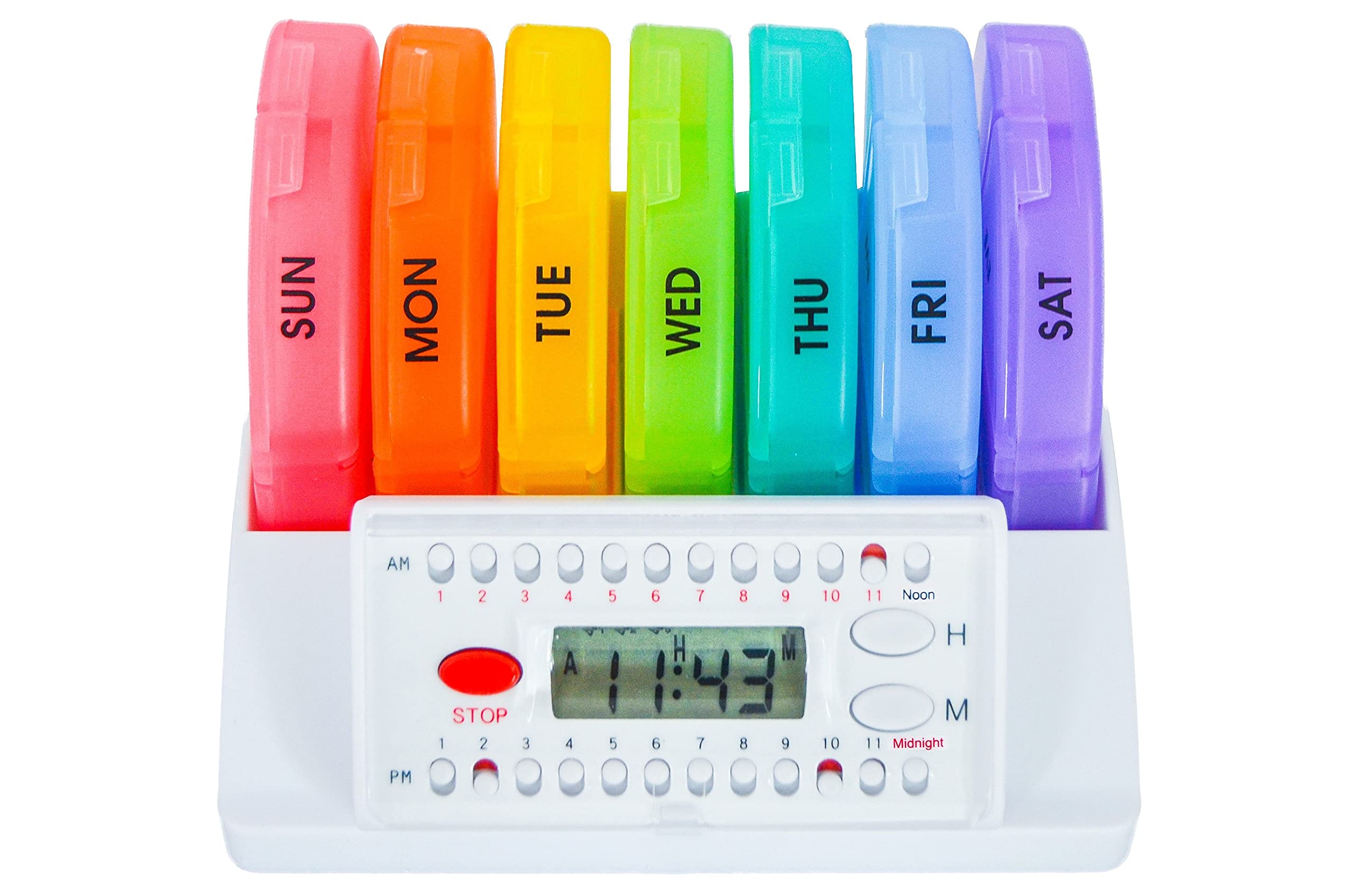 e-Pill 4 Times a Day x 7 Day Weekly Pill Organizer with Timer - Vitamin & Medicine Reminder Box for Daily Medication Management - Perfect for Travel, Elderly Care & Health Routine Organization