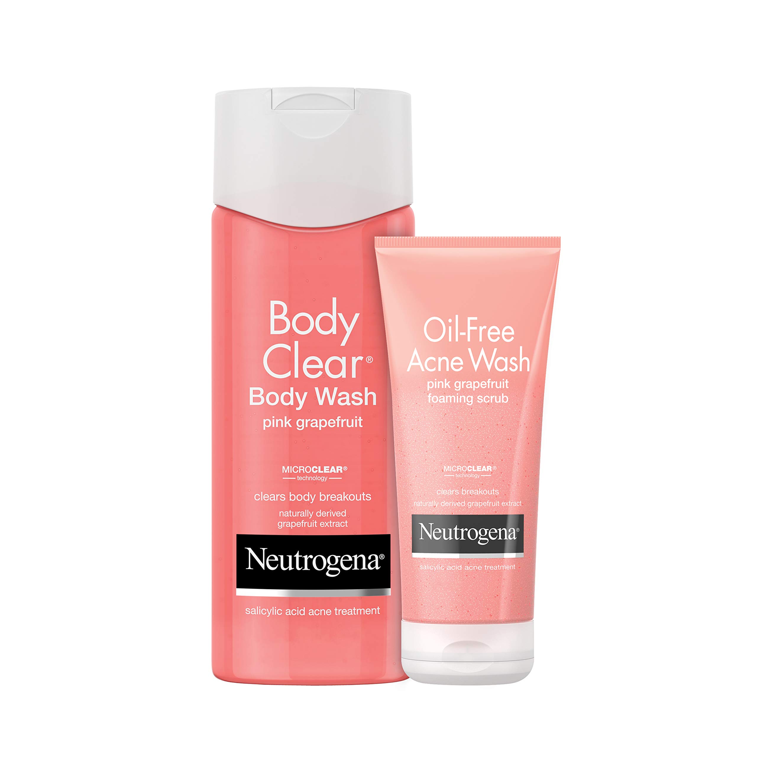 Neutrogena Oil-Free Pink Grapefruit Acne Face Wash 6.7 fl oz (3-Pack) & Body Clear Acne Treatment Body Wash 8.5 fl oz (3-Pack) - Gentle Daily Cleanser for Face & Body, Helps Prevent Breakouts - Perfect for Acne-Prone Skin & Teen Skincare Routine