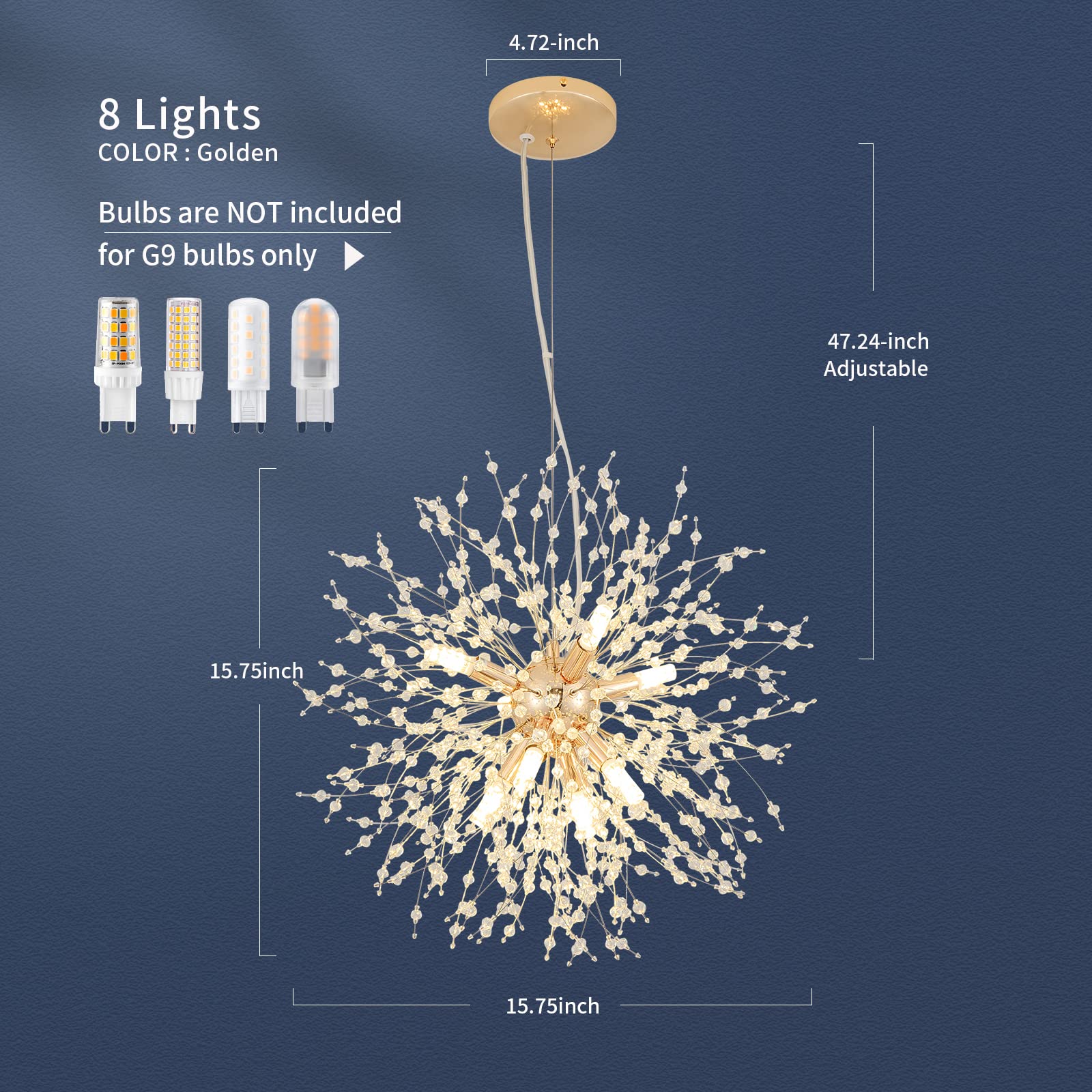 Modern Crystal Chandelier Firework - 8-Light Gold Dandelion Sputnik Ceiling Light Fixture for Bedroom, Living Room, Dining Room, Kitchen Island & Hallway - Elegant Lighting for Home Decor & Special Occasions