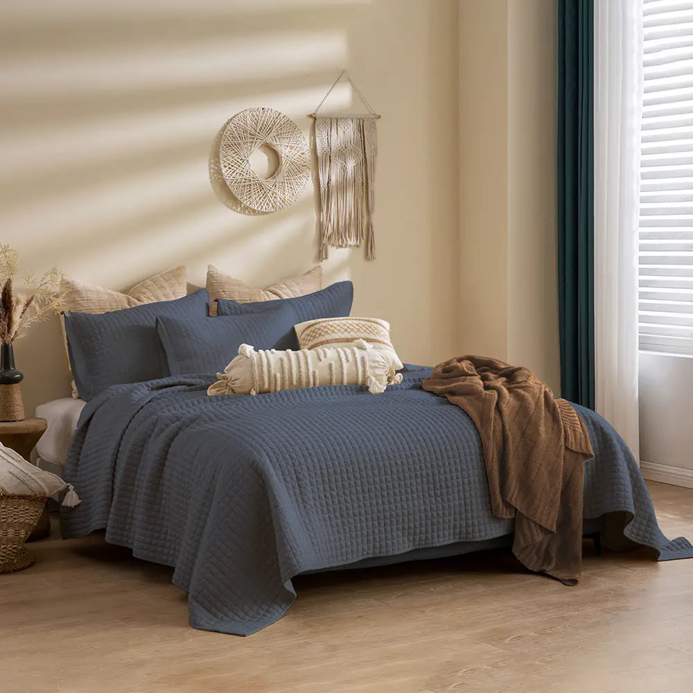 Luxury 3-Piece Cotton Waffle Weave Quilt Set - Soft & Breathable Bedding for All Seasons | Perfect for Master Bedroom, Guest Room & Dorm Decor