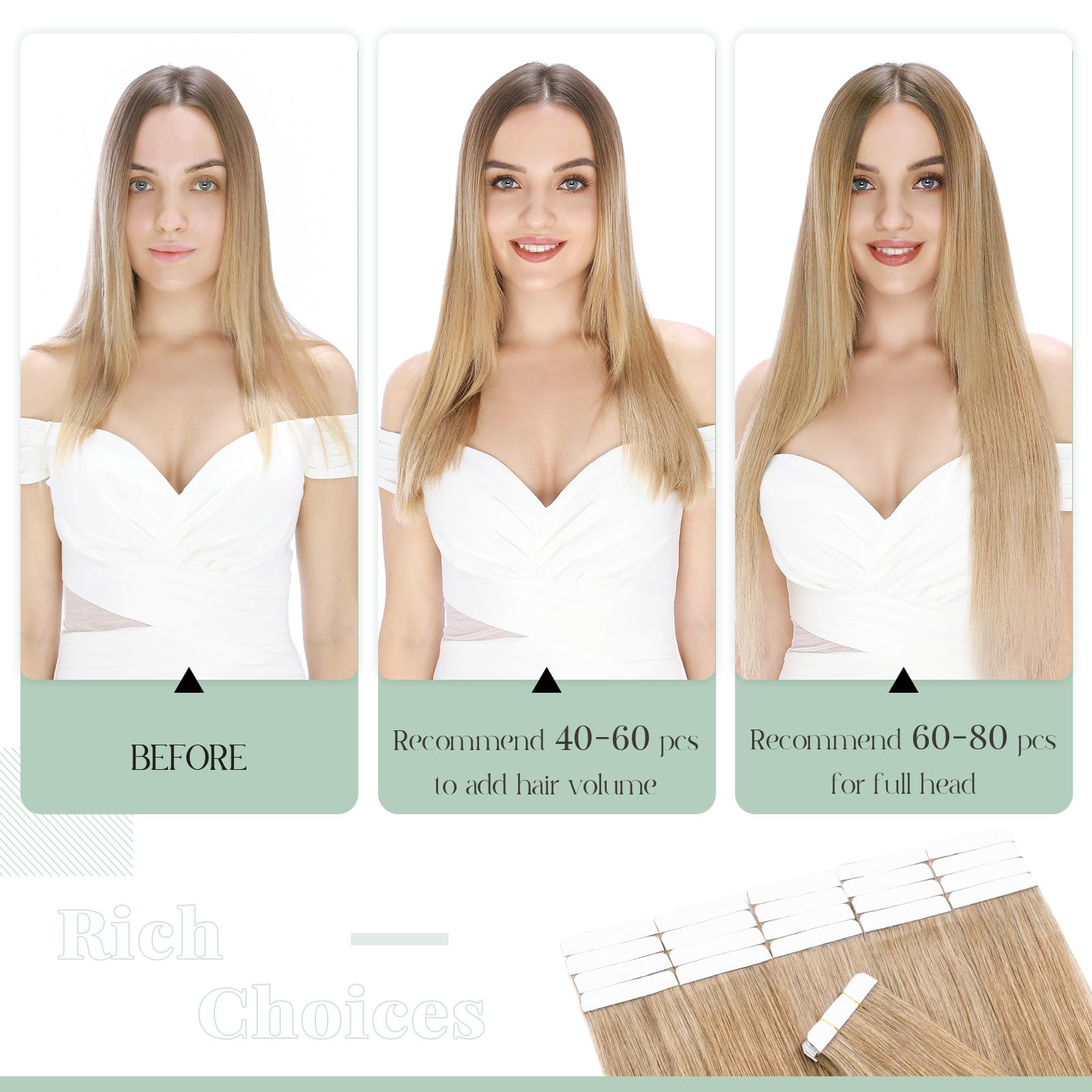 Premium 20pcs Tape-in Hair Extensions - 100% Remy Human Hair - 12