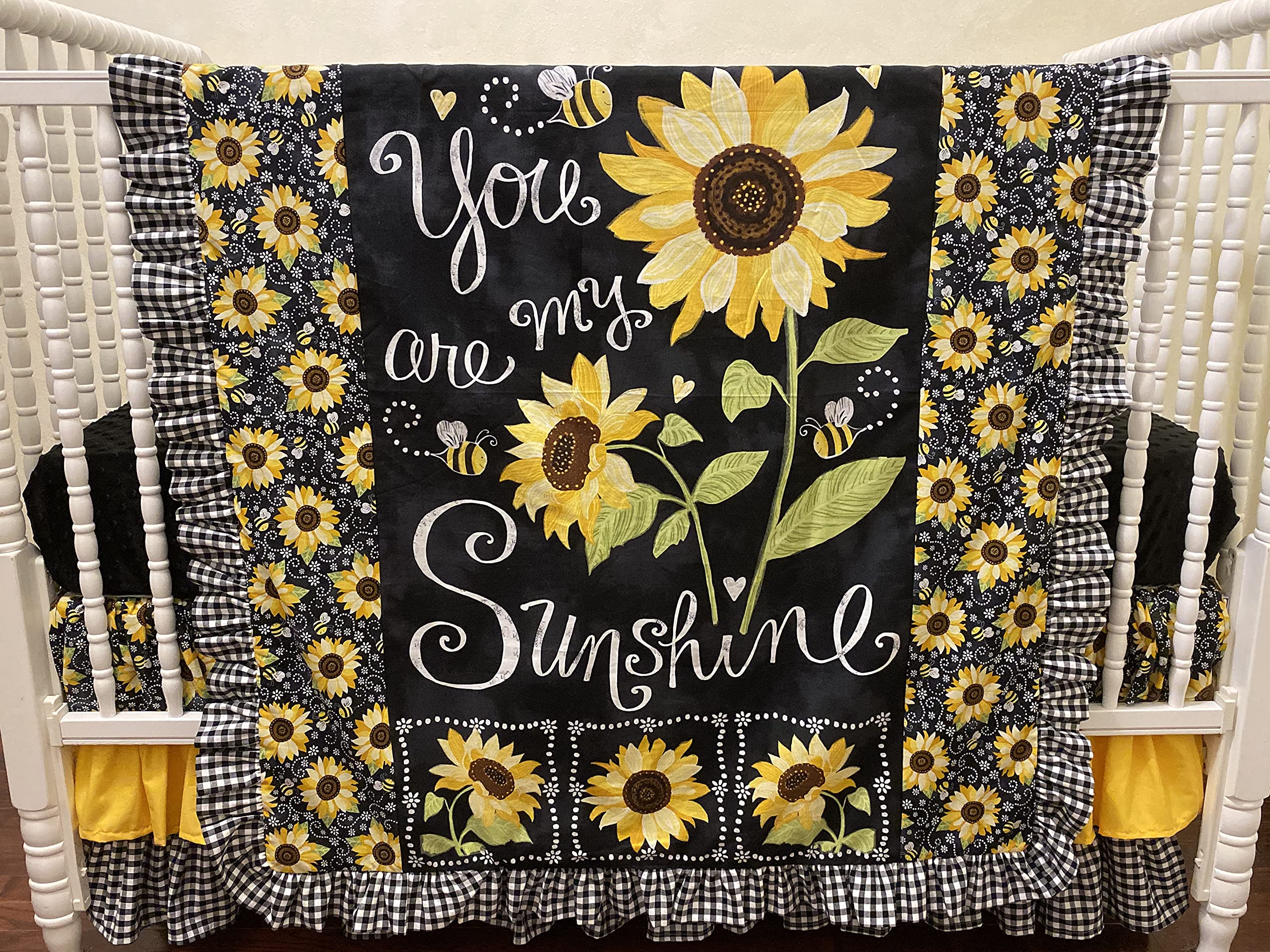Sunflower Nursery Bedding Set for Baby Girls - Black & Yellow Floral Crib Bedding | Perfect for Nursery Decor, Baby Showers & Newborn Photography Backdrops