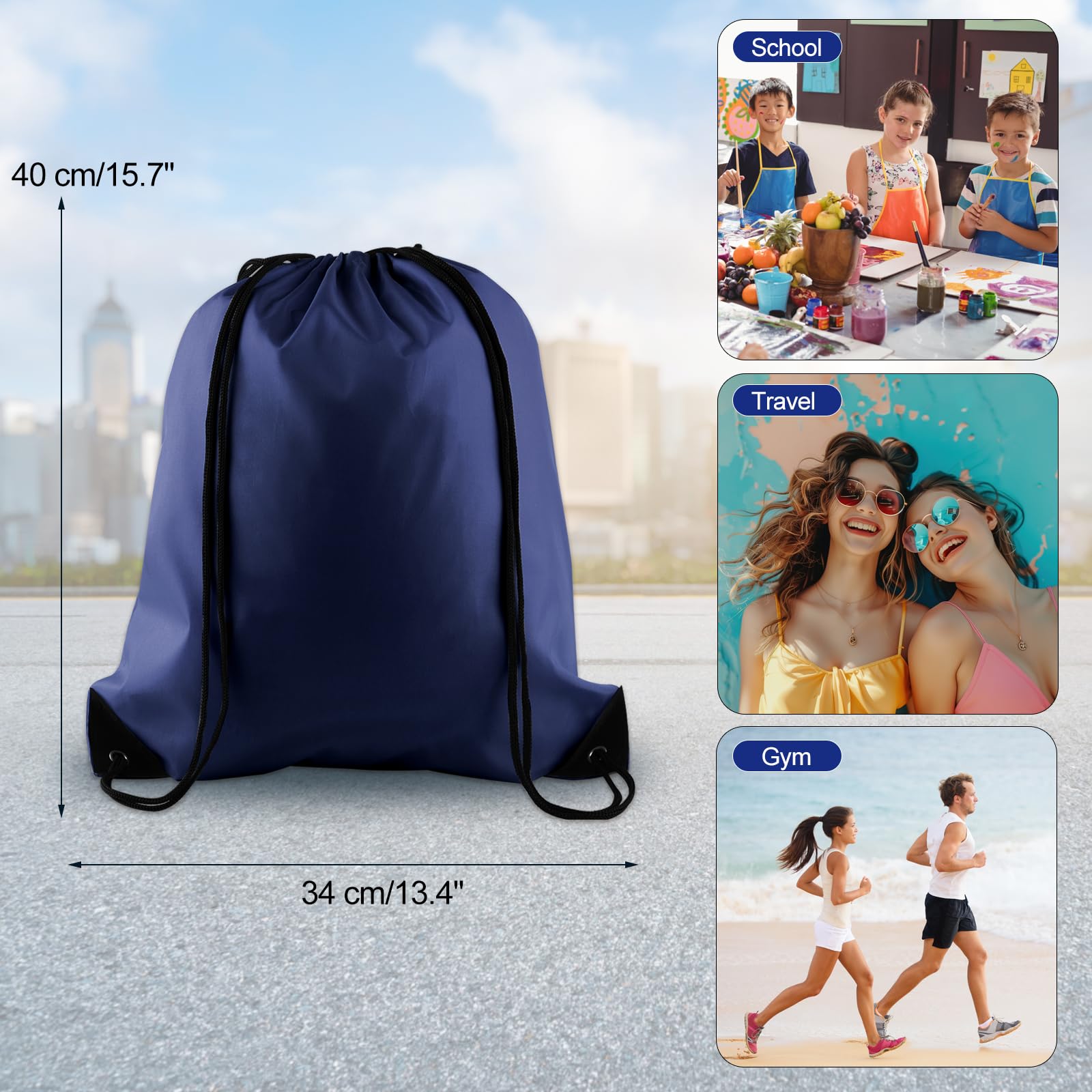 KUUQA 40Pcs Bulk Navy Blue Drawstring Backpacks - Foldable Gym Bags & Sports Cinch Sacks for Men & Women - Perfect for Shopping, Travel, Workouts & School Supplies Storage