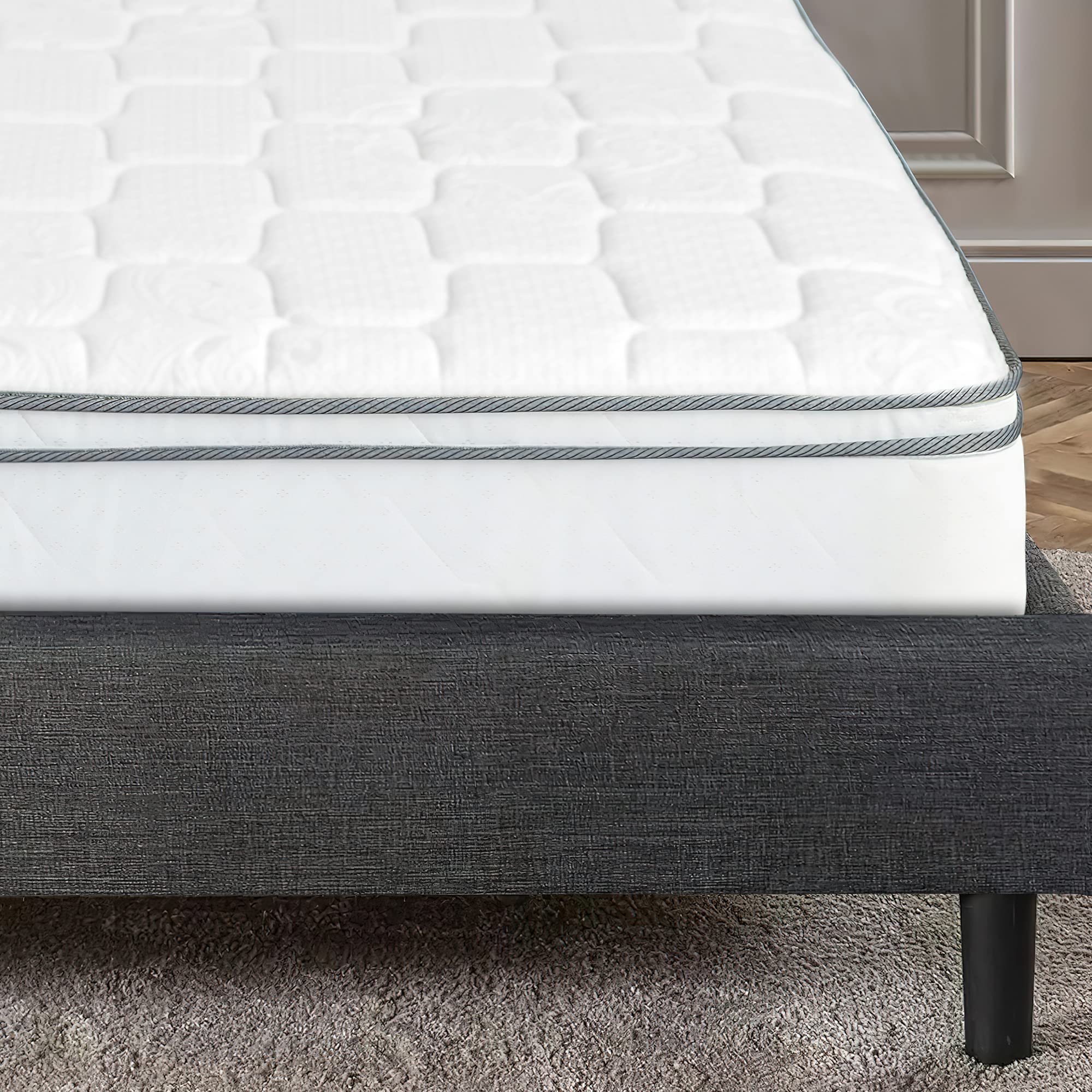 10-Inch Plush Quilted Euro Top Orthopedic Mattress for Back Pain Relief - King Size, White - Perfect for Master Bedroom & Guest Room Comfort