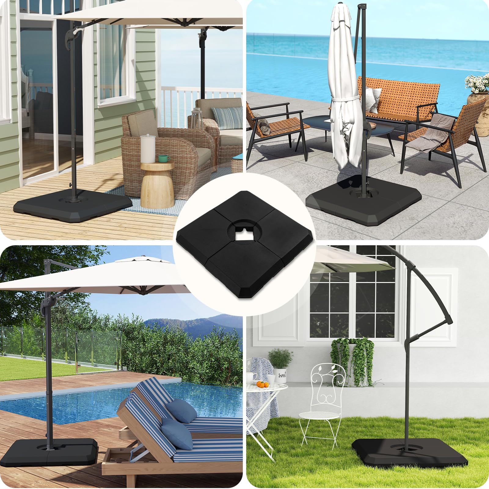 C-Hopetree 317lb Heavy Duty Base Weights Stand for Offset Cantilever Outdoor Patio Umbrella - 4 Piece Black Set - Perfect for Poolside, Backyard, Garden, and Beach Use