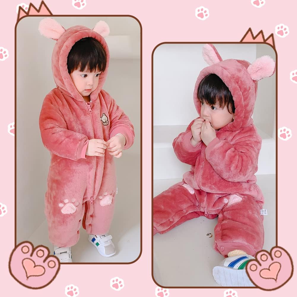Xifamniy Baby Boy & Girl Winter Fleece Footie Romper Jumpsuit - Warm Thick Hooded Snowsuit for Newborns | Perfect for Cold Weather, Outdoor Play & Winter Photoshoots