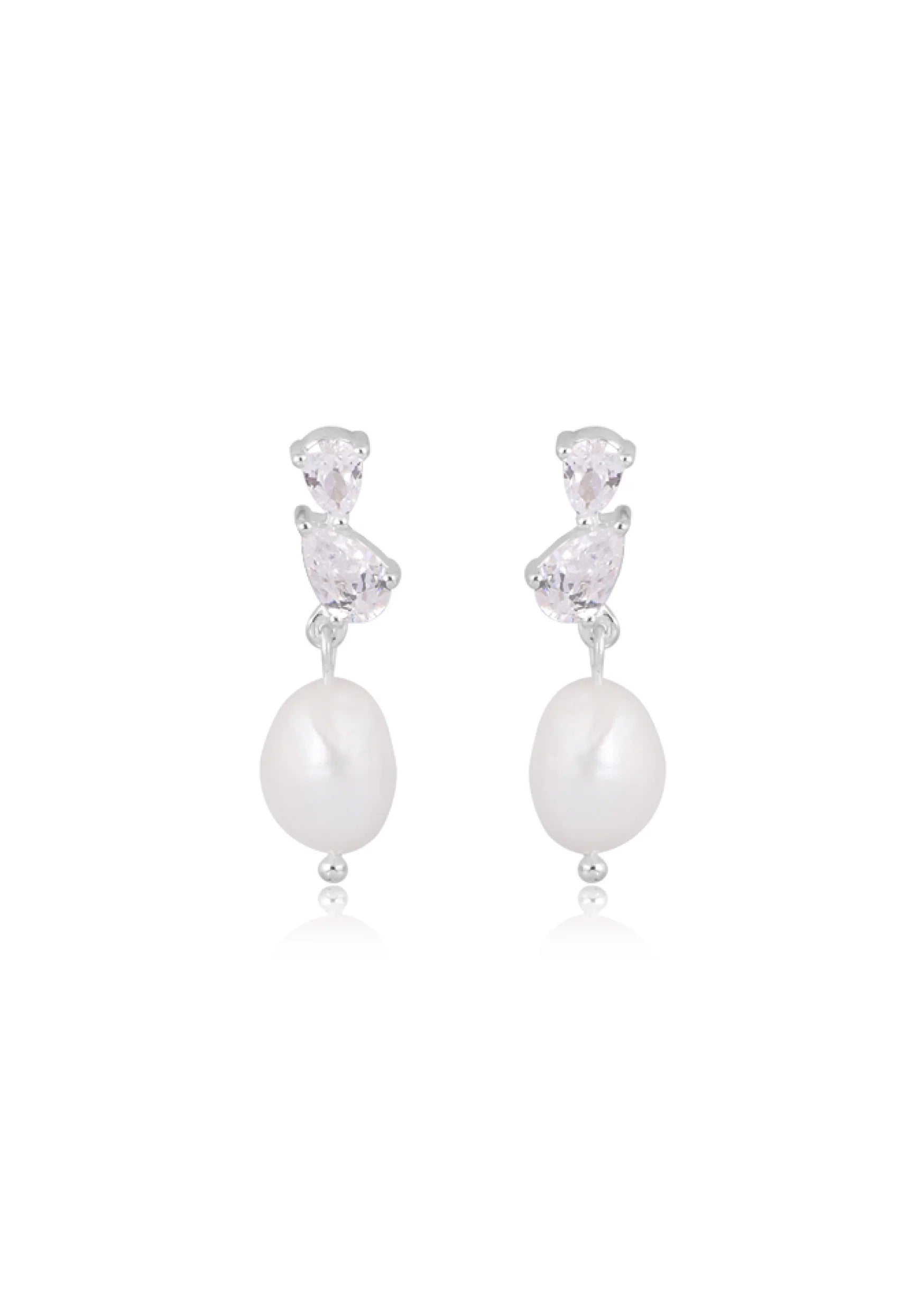 Lola Knight Ines Pear Shaped Crystal and Pearl Earrings - Sterling Silver Dangle Earrings for Women | Perfect for Weddings, Parties & Special Occasions