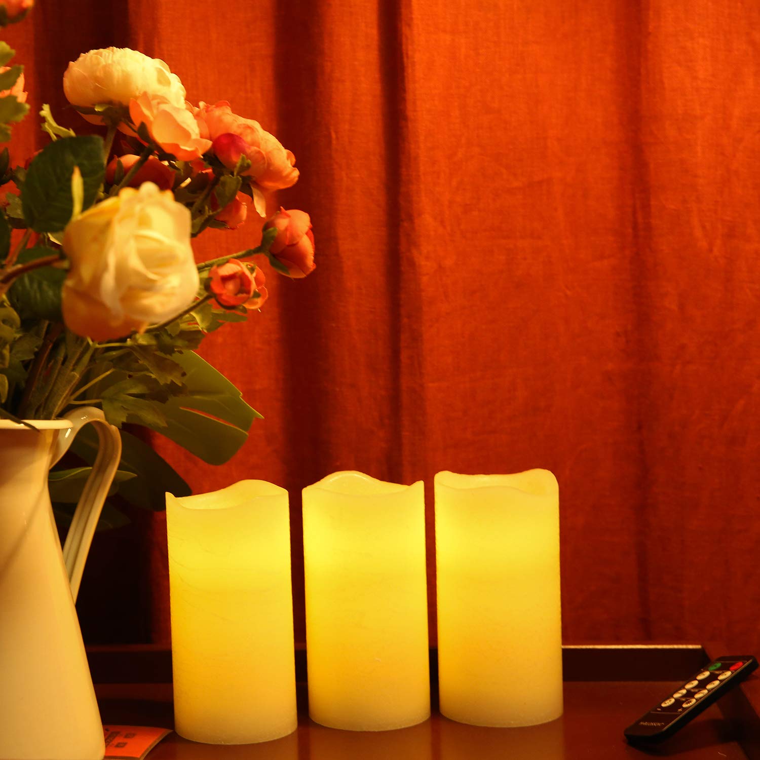 Premium Flameless LED Candles Set of 6 - Real Wax Battery Operated Pillar Candles with 10-Key Remote & 24H Timer (3x6 Inch) - Perfect for Home Decor, Weddings, and Relaxing Ambiance