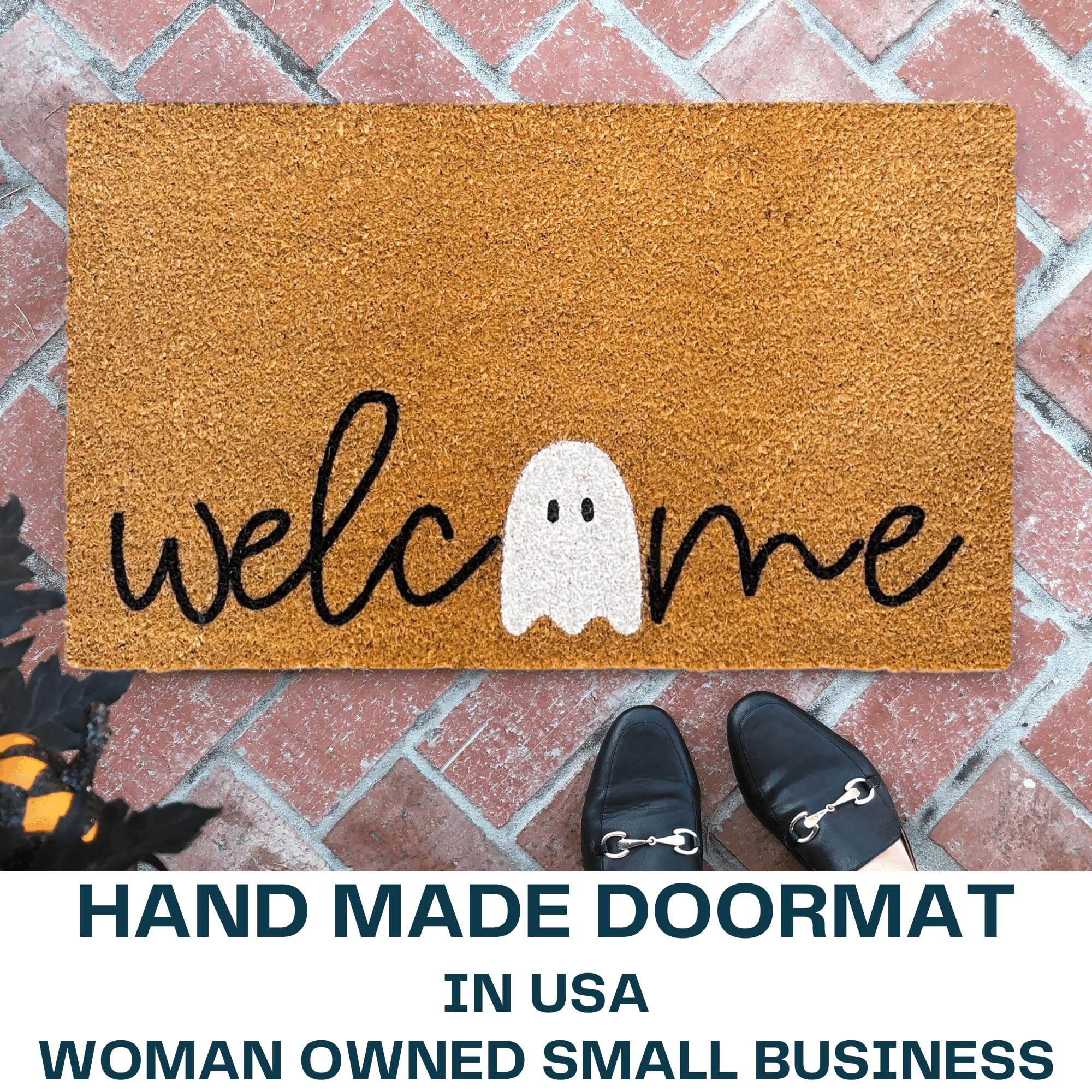 Halloween Doormat - Heavy Duty Natural Coir Fibers, UV Resistant Ghost Front Porch Decor - Perfect for Fall & Halloween Outdoor Entryway Decorations