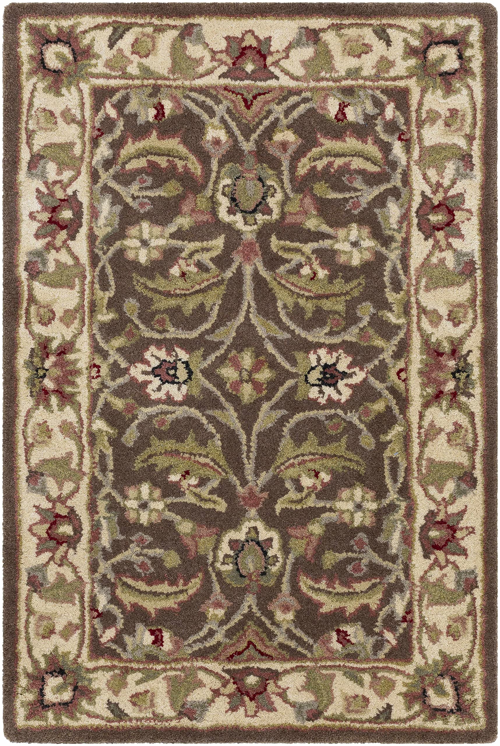 Hauteloom Eupora Wool Round Area Rug 8' - Traditional Brown Black Red Design - Soft & Durable for Living Room, Bedroom, Office - Perfect for Home Decor & Cozy Spaces